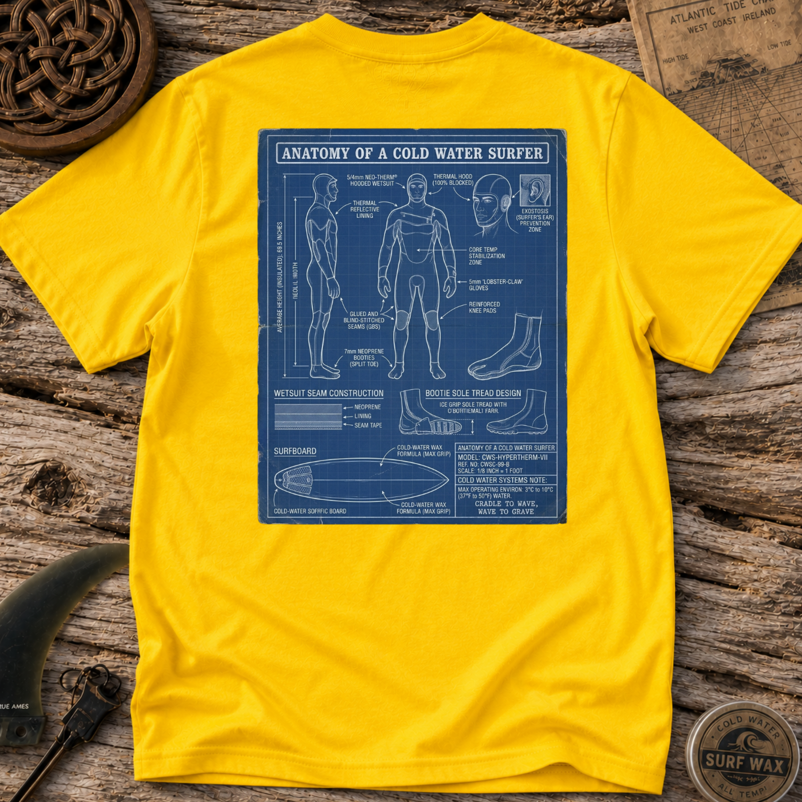 Anatomy of a Cold Water Surfer T-shirt