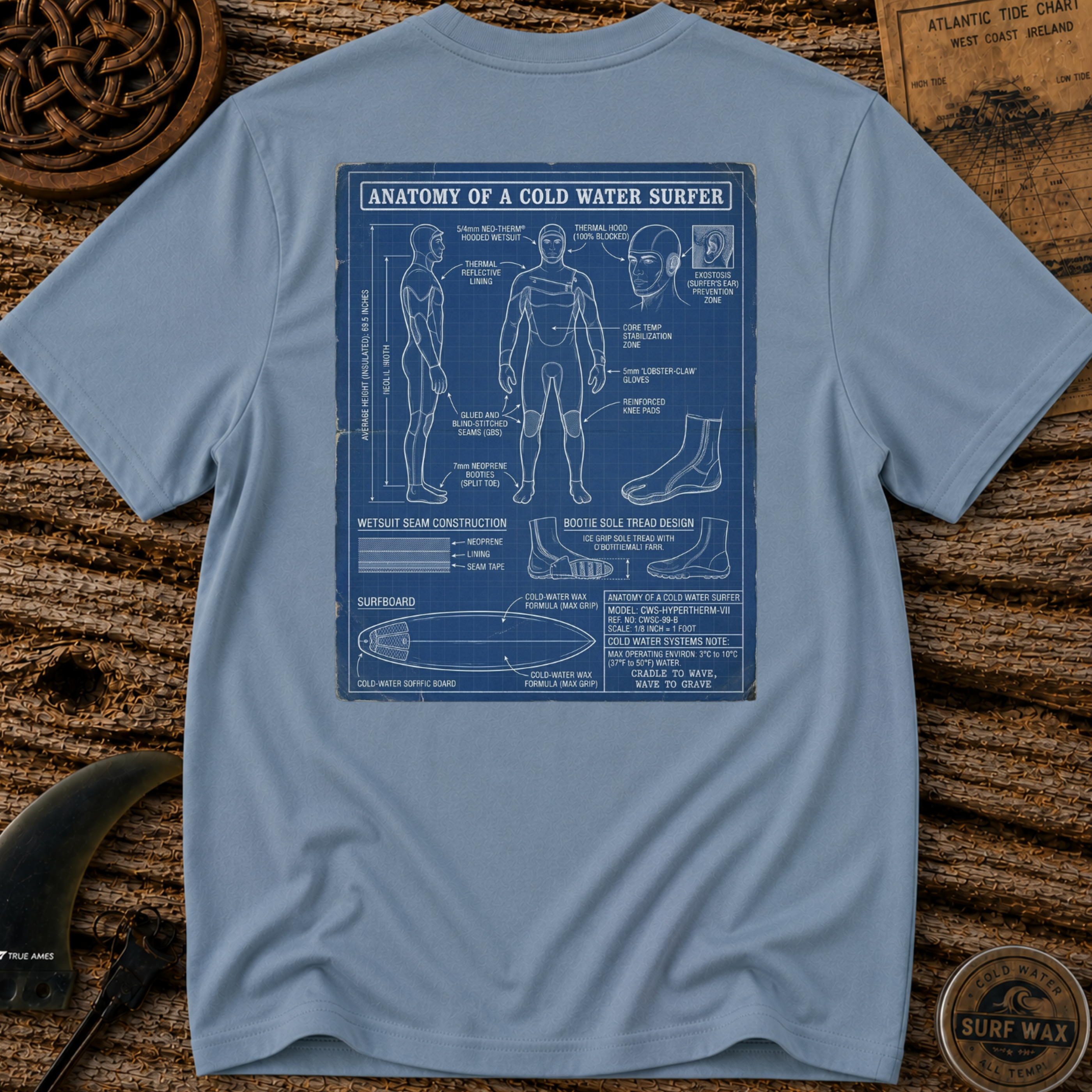 Anatomy of a Cold Water Surfer T-shirt