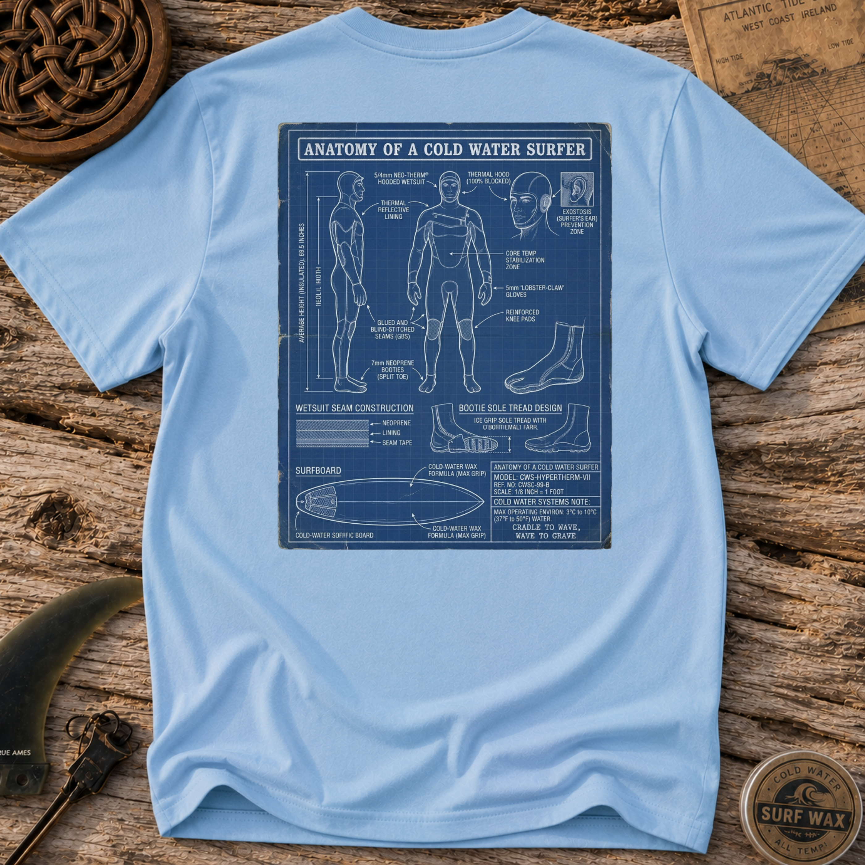 Anatomy of a Cold Water Surfer T-shirt