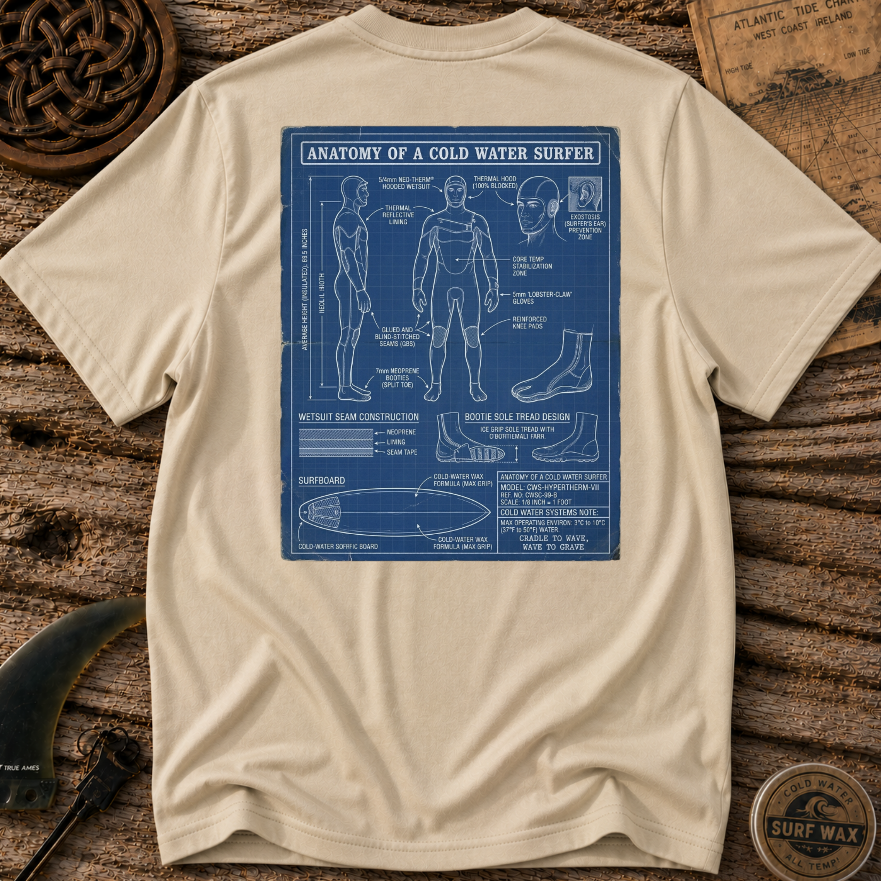Anatomy of a Cold Water Surfer T-shirt