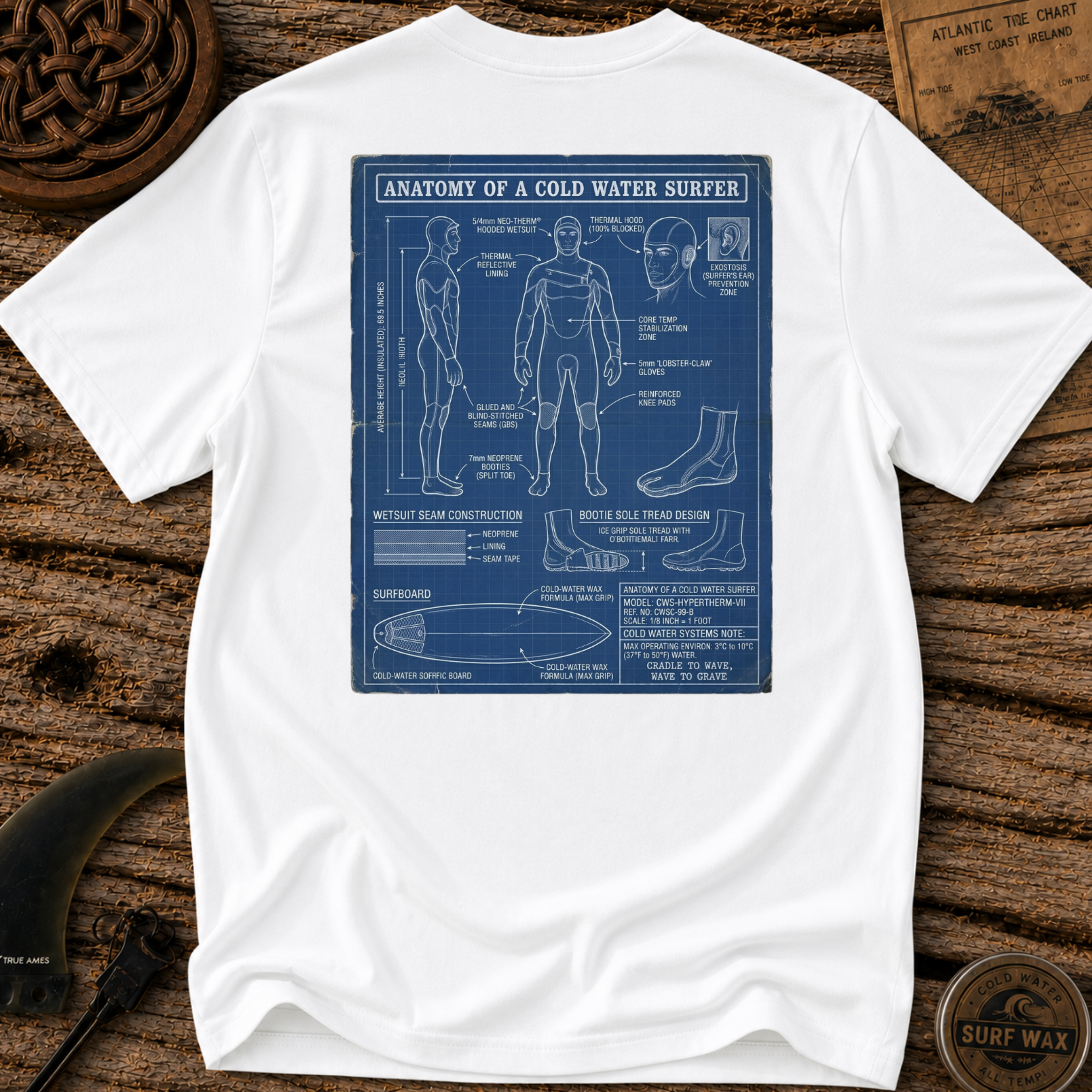 Anatomy of a Cold Water Surfer T-shirt
