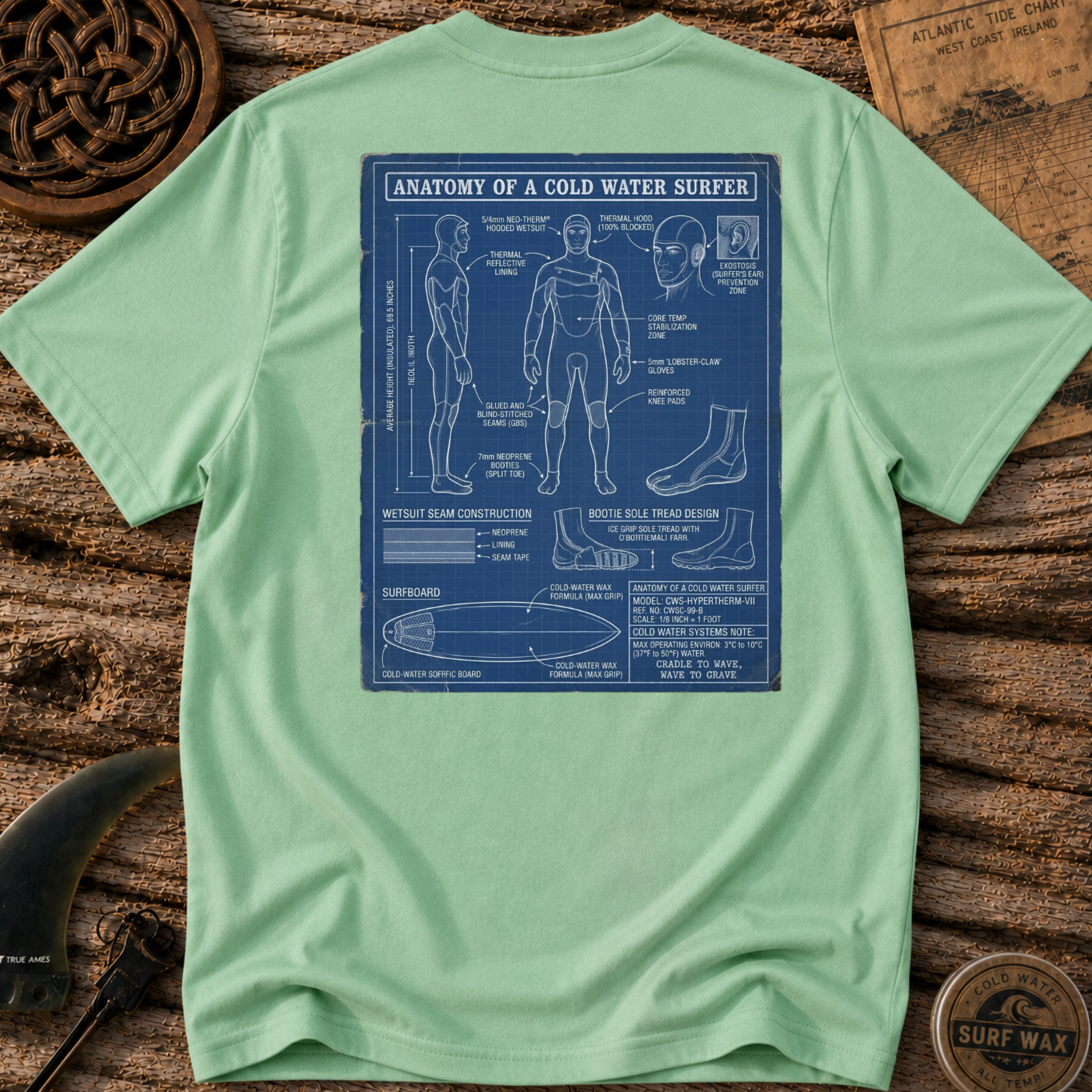 Anatomy of a Cold Water Surfer T-shirt