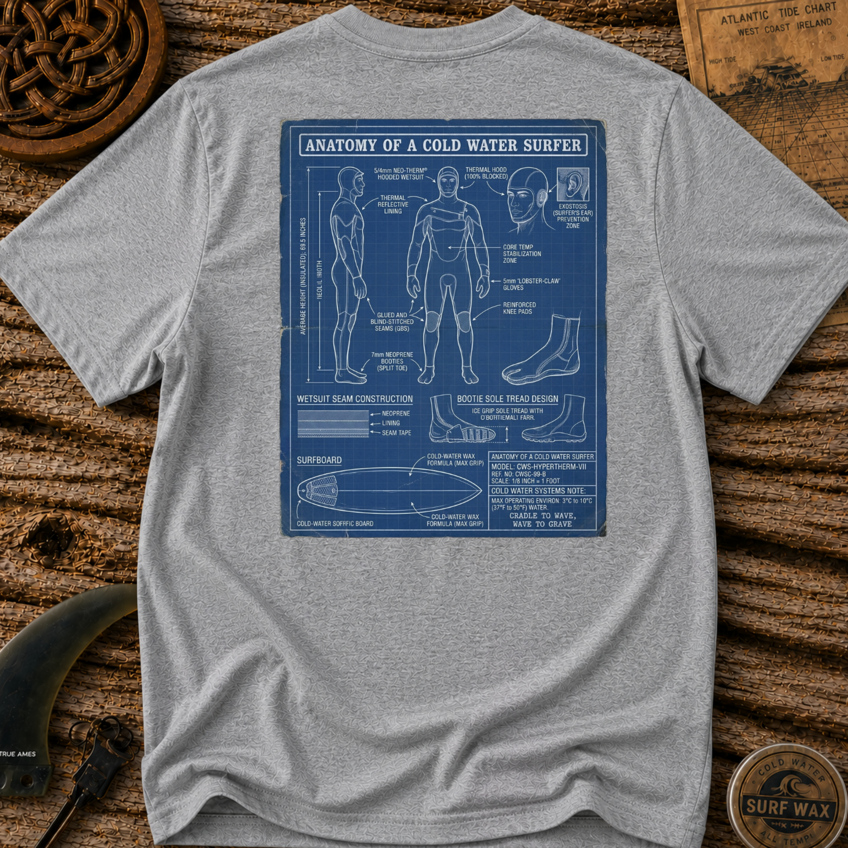 Anatomy of a Cold Water Surfer T-shirt