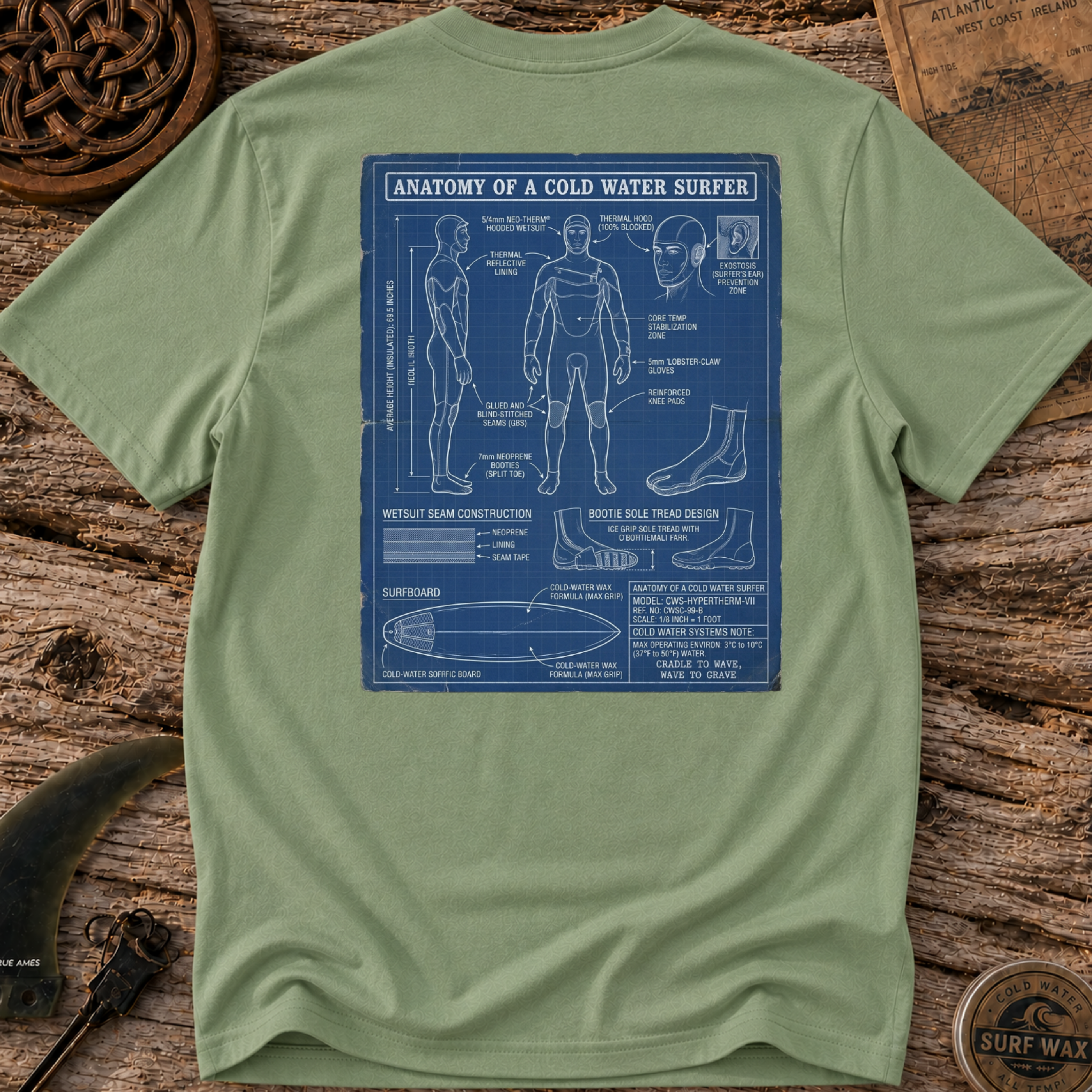 Anatomy of a Cold Water Surfer T-shirt