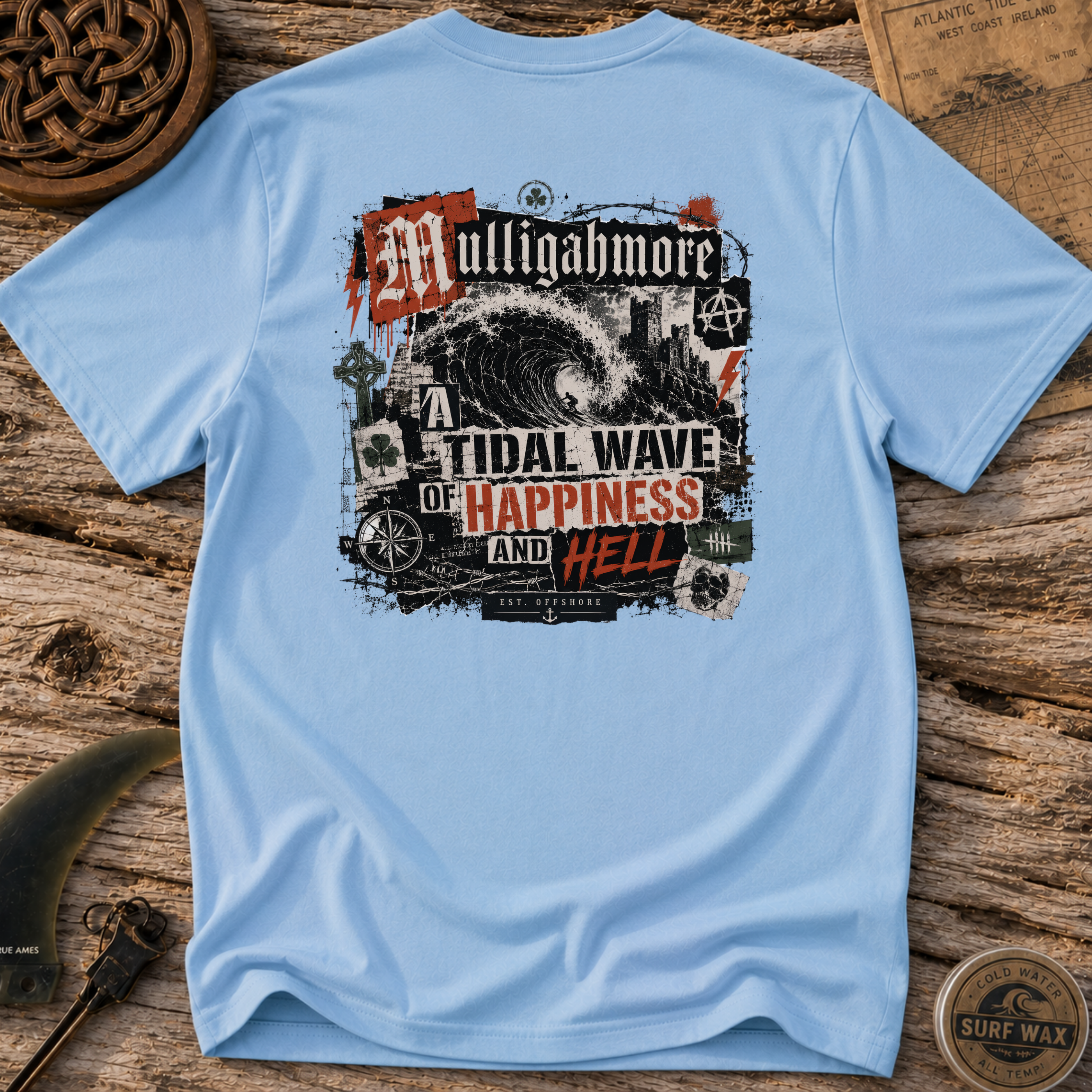 Mulligahmore Tidal Wave of Happiness and Hell Surfing T-shirt