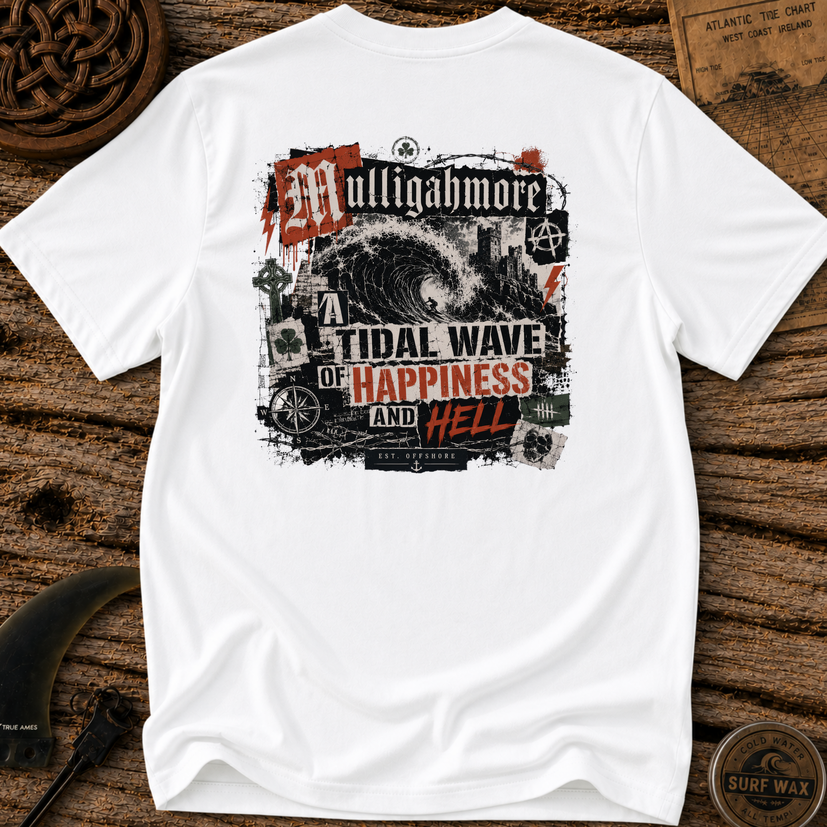 Mulligahmore Tidal Wave of Happiness and Hell Surfing T-shirt