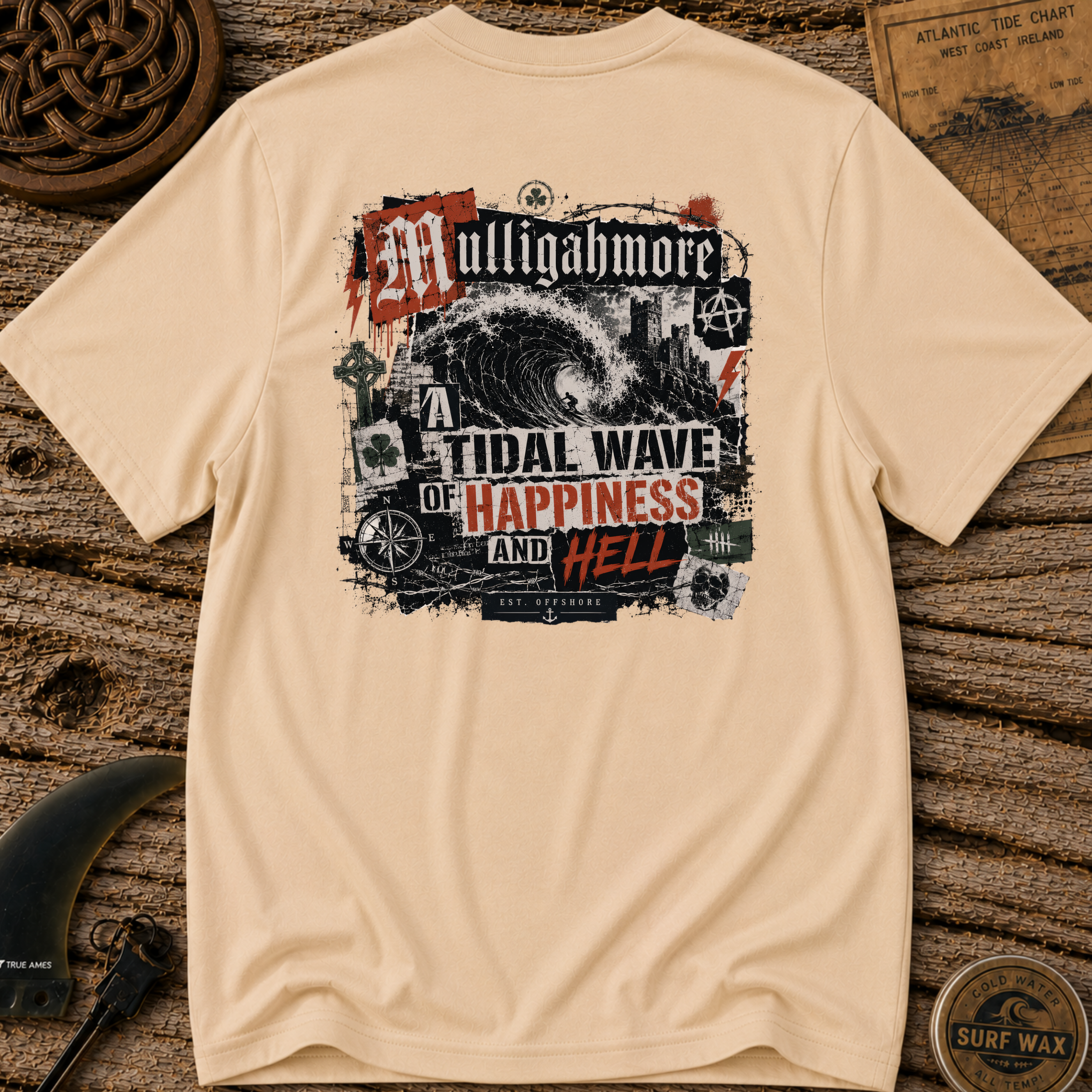 Mulligahmore Tidal Wave of Happiness and Hell Surfing T-shirt