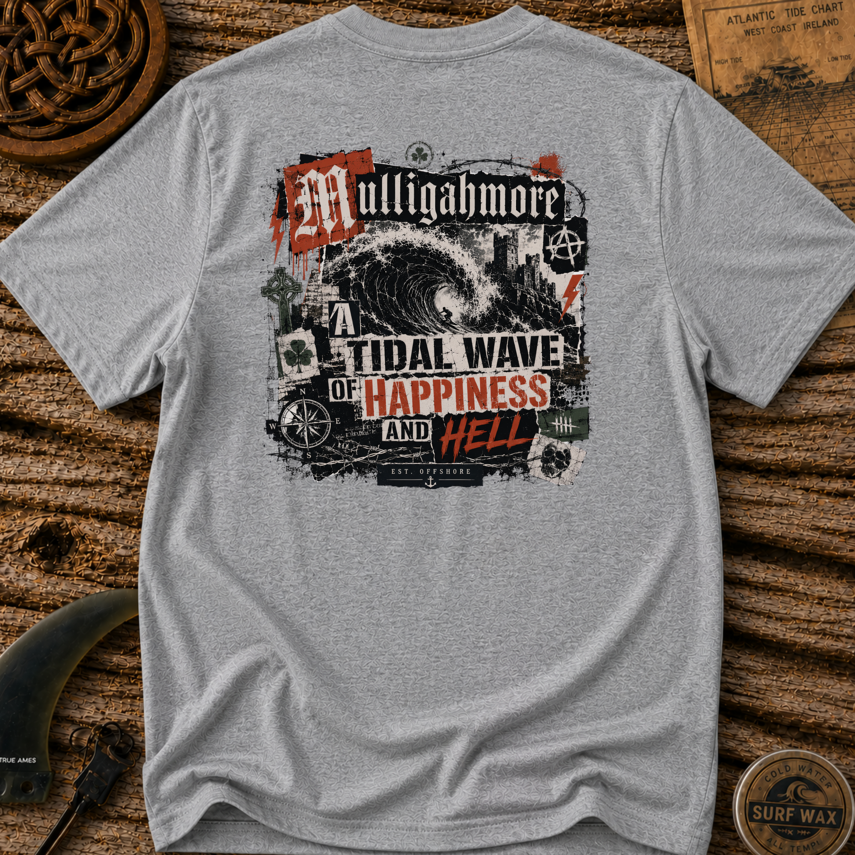 Mulligahmore Tidal Wave of Happiness and Hell Surfing T-shirt