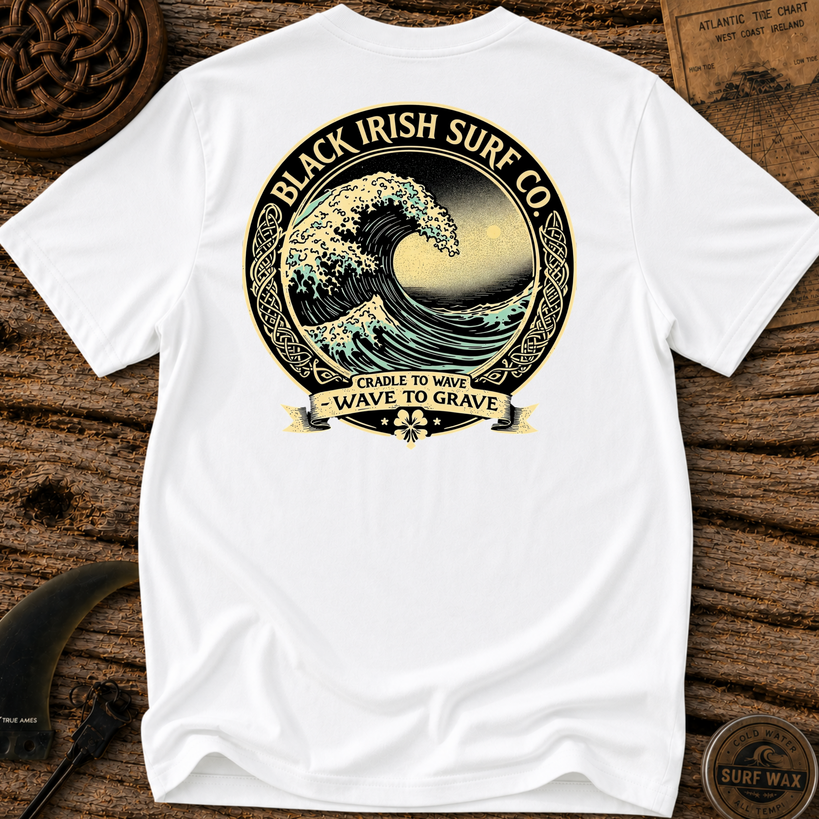 Tidal Wave Black Irish Surfing T-shirt