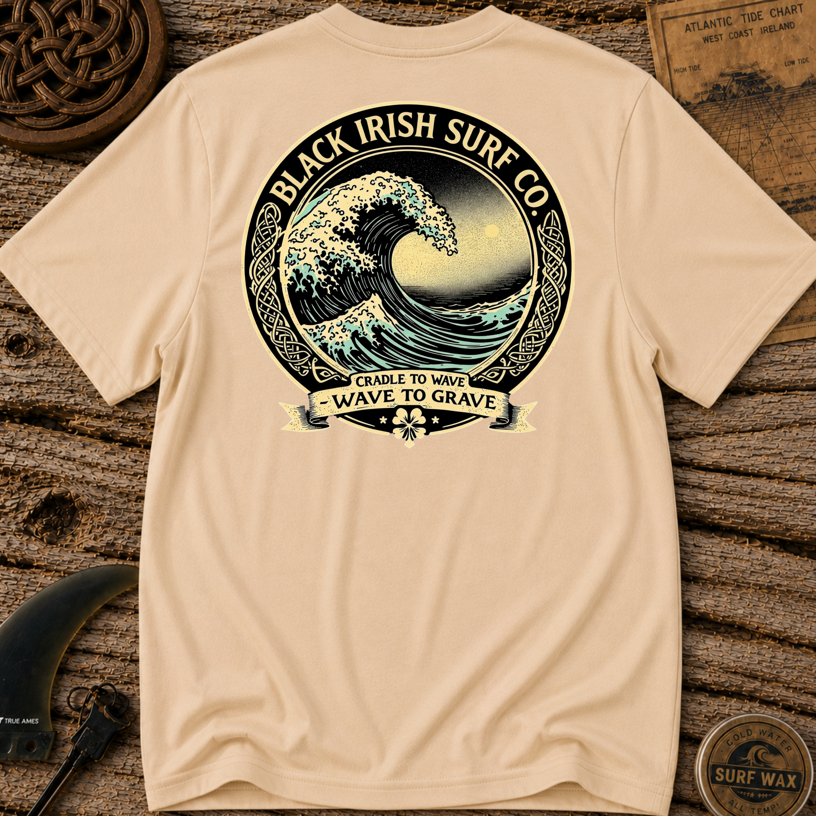 Tidal Wave Black Irish Surfing T-shirt