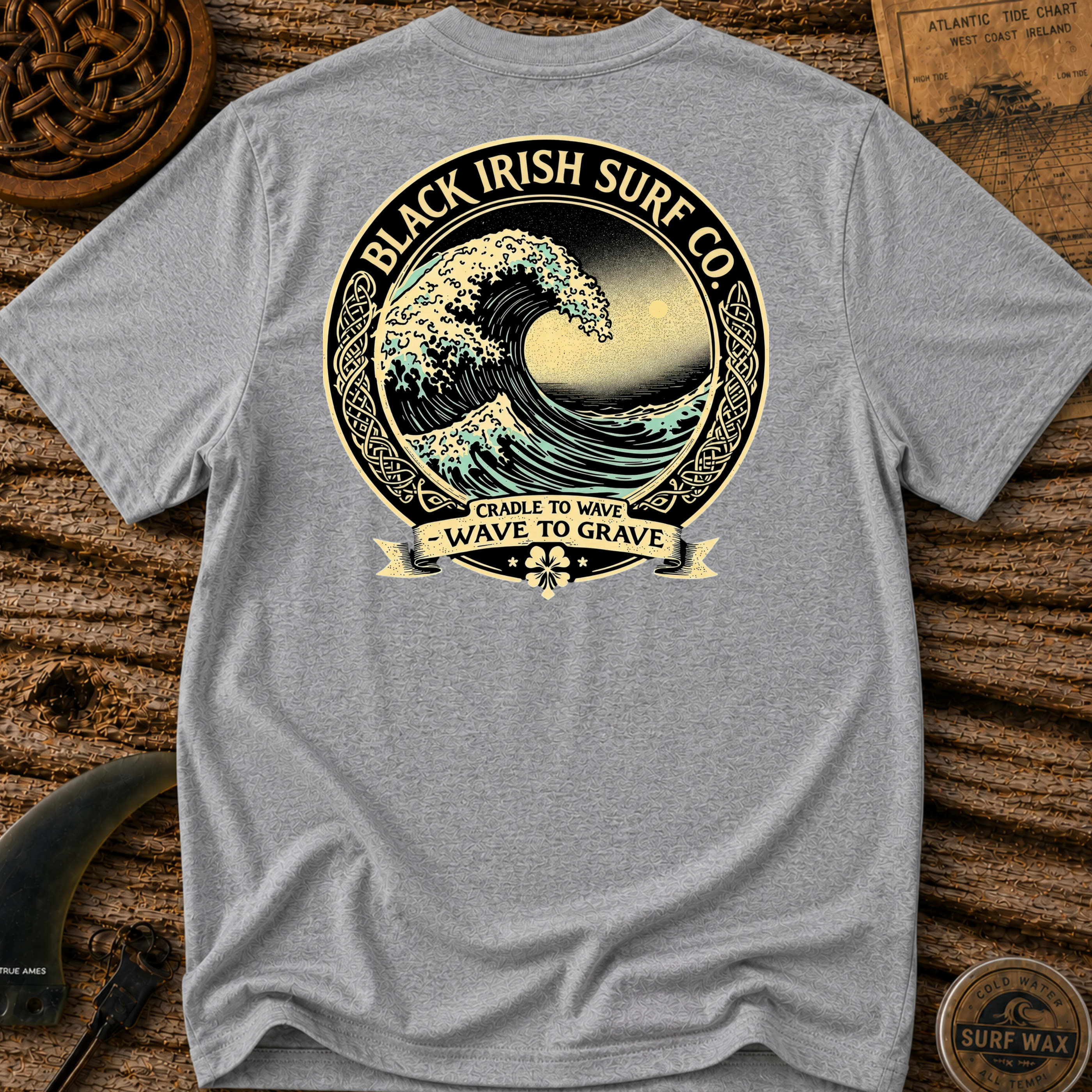Tidal Wave Black Irish Surfing T-shirt