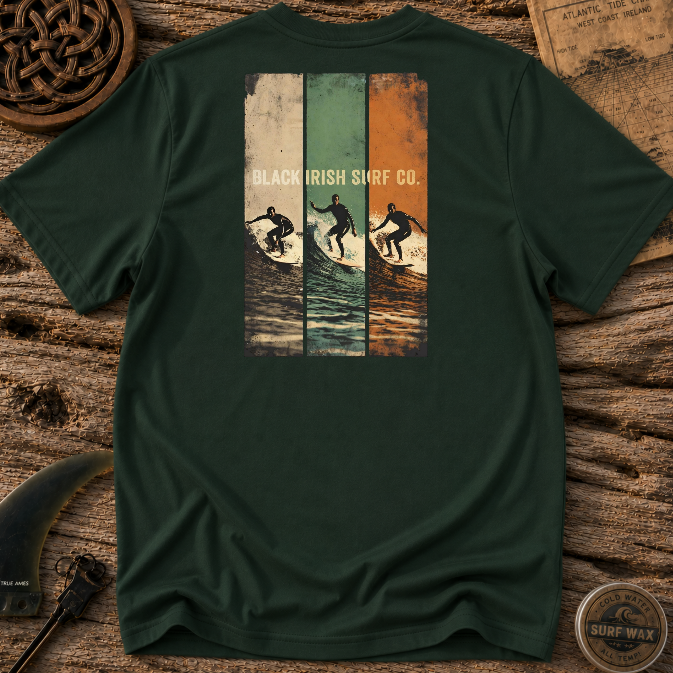 Irish Flag Color Black Irish Surf Co T-shirt