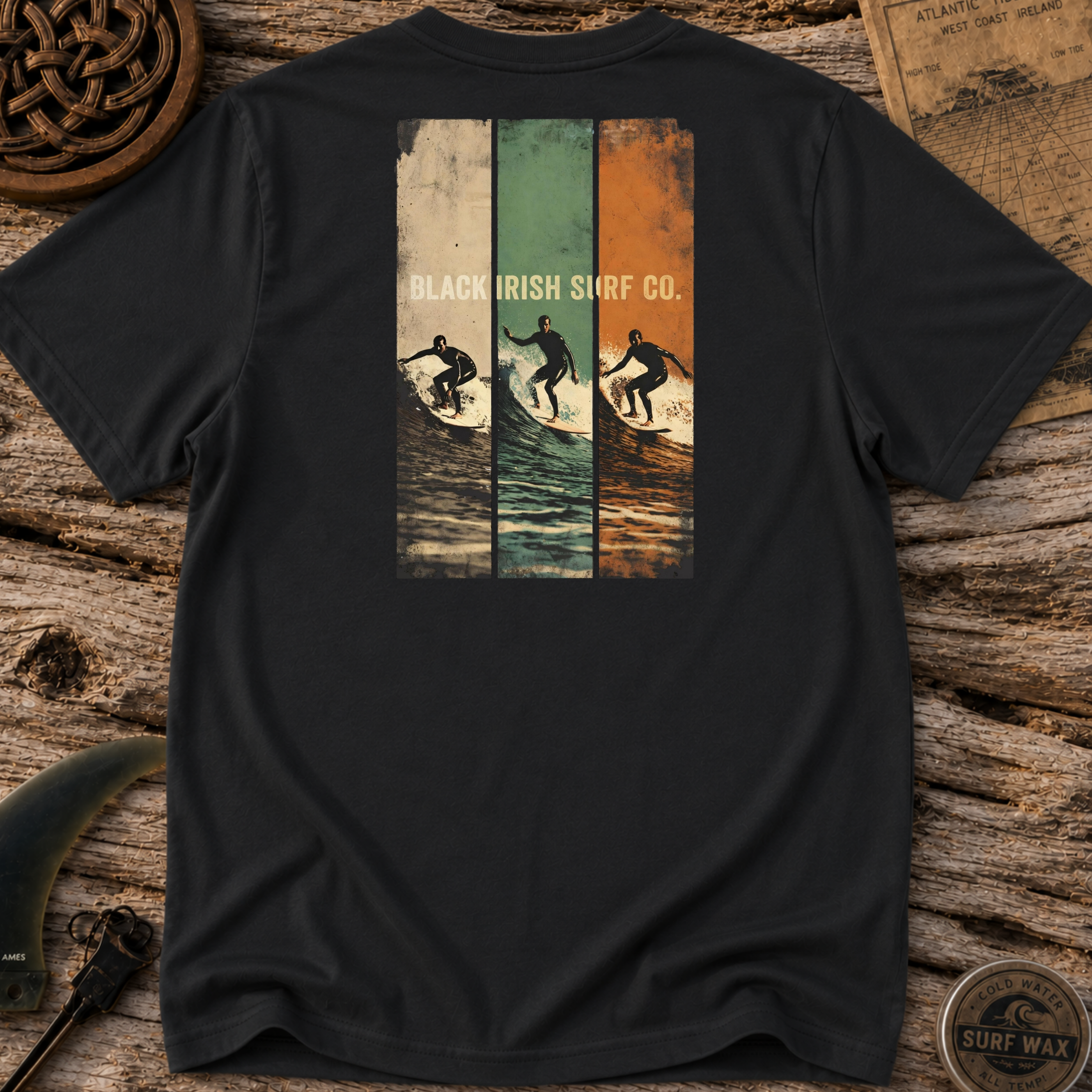 Irish Flag Color Black Irish Surf Co T-shirt