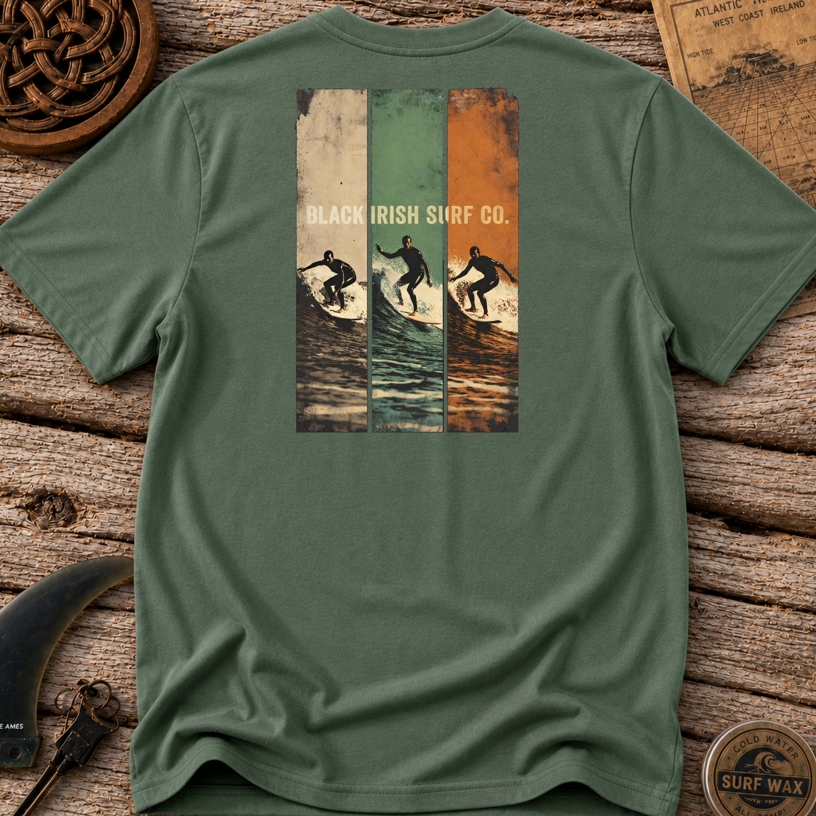 Irish Flag Color Black Irish Surf Co T-shirt