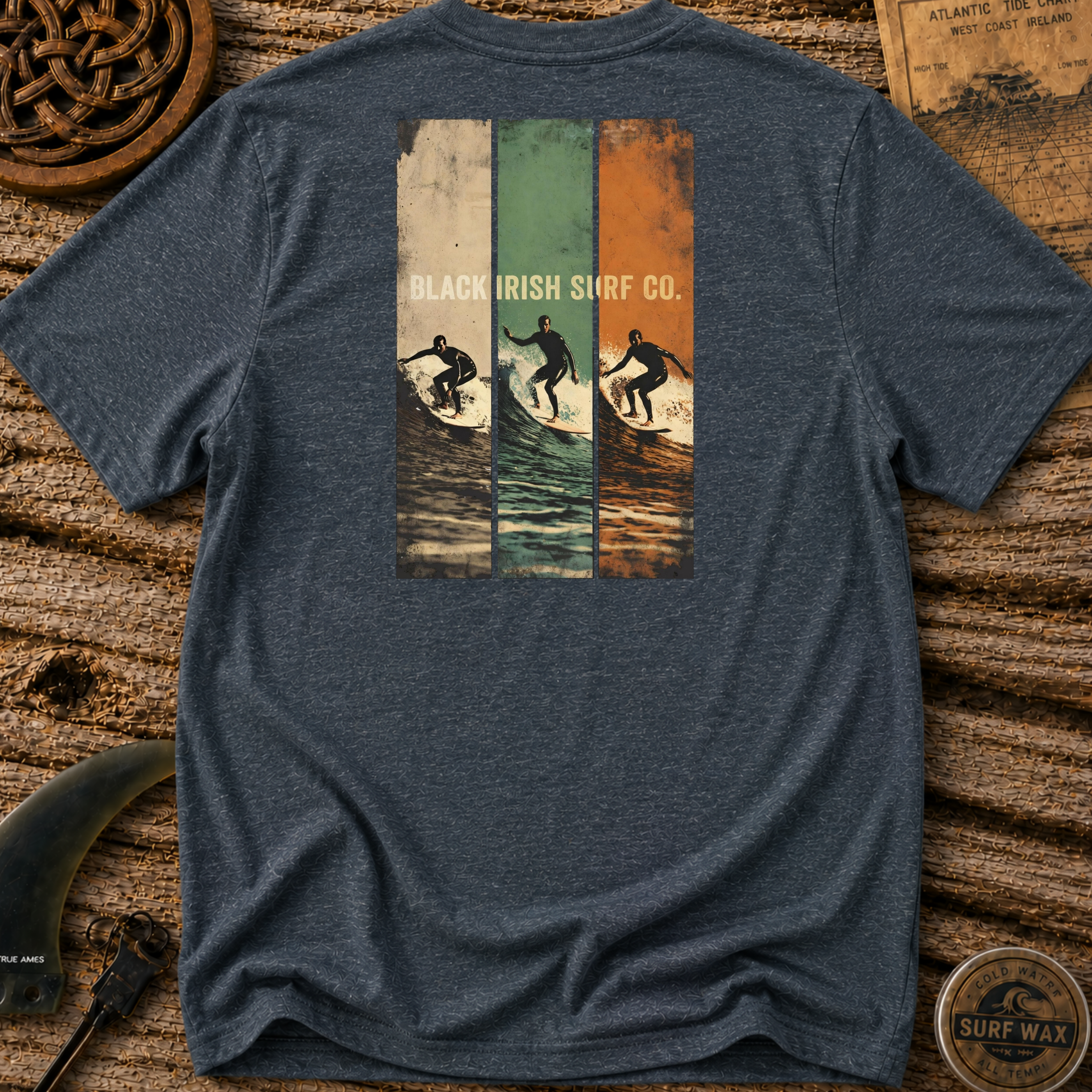 Irish Flag Color Black Irish Surf Co T-shirt