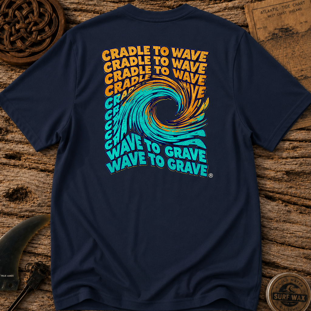 Cradle to Wave, Wave to Grave Swirl Surfing T-shirt
