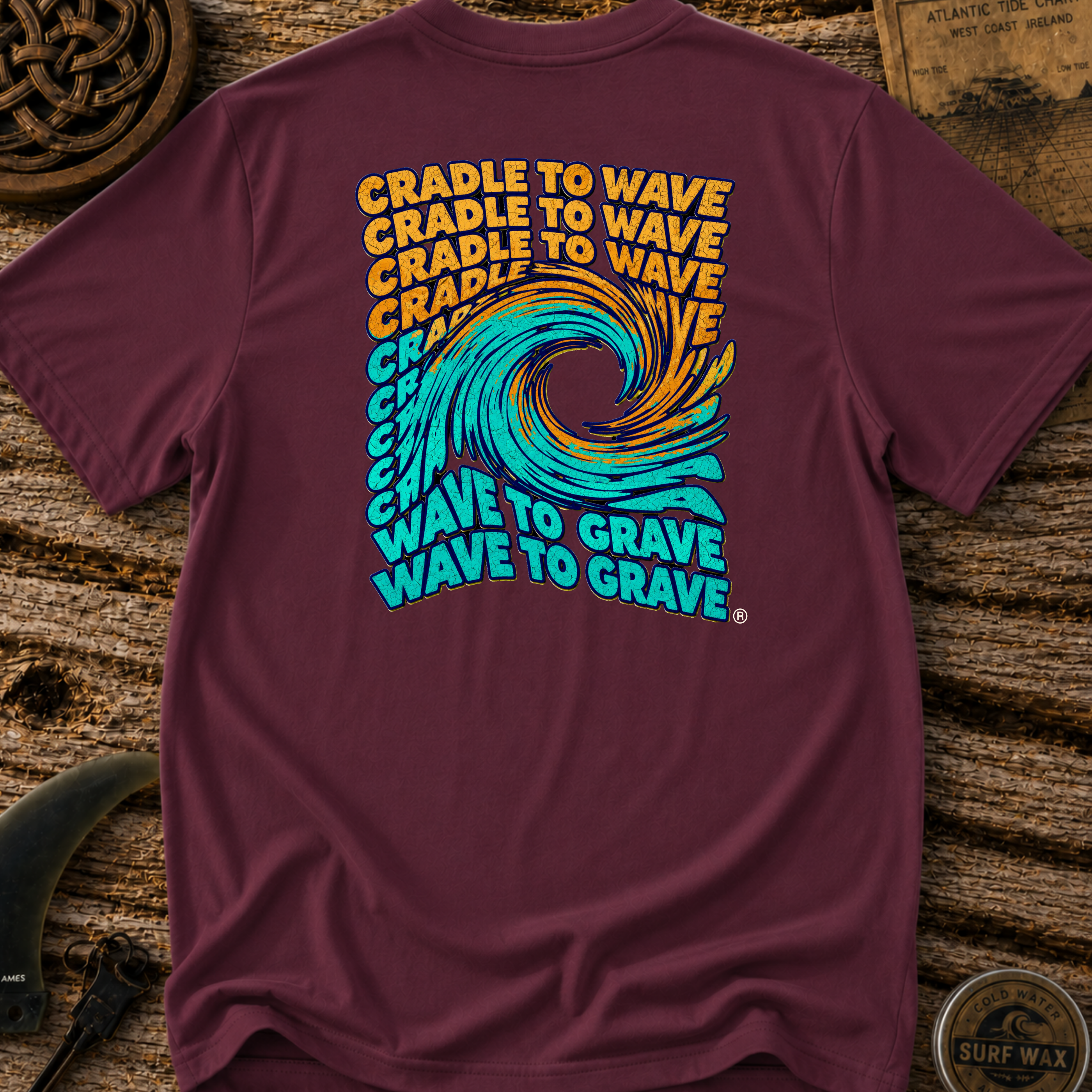 Cradle to Wave, Wave to Grave Swirl Surfing T-shirt