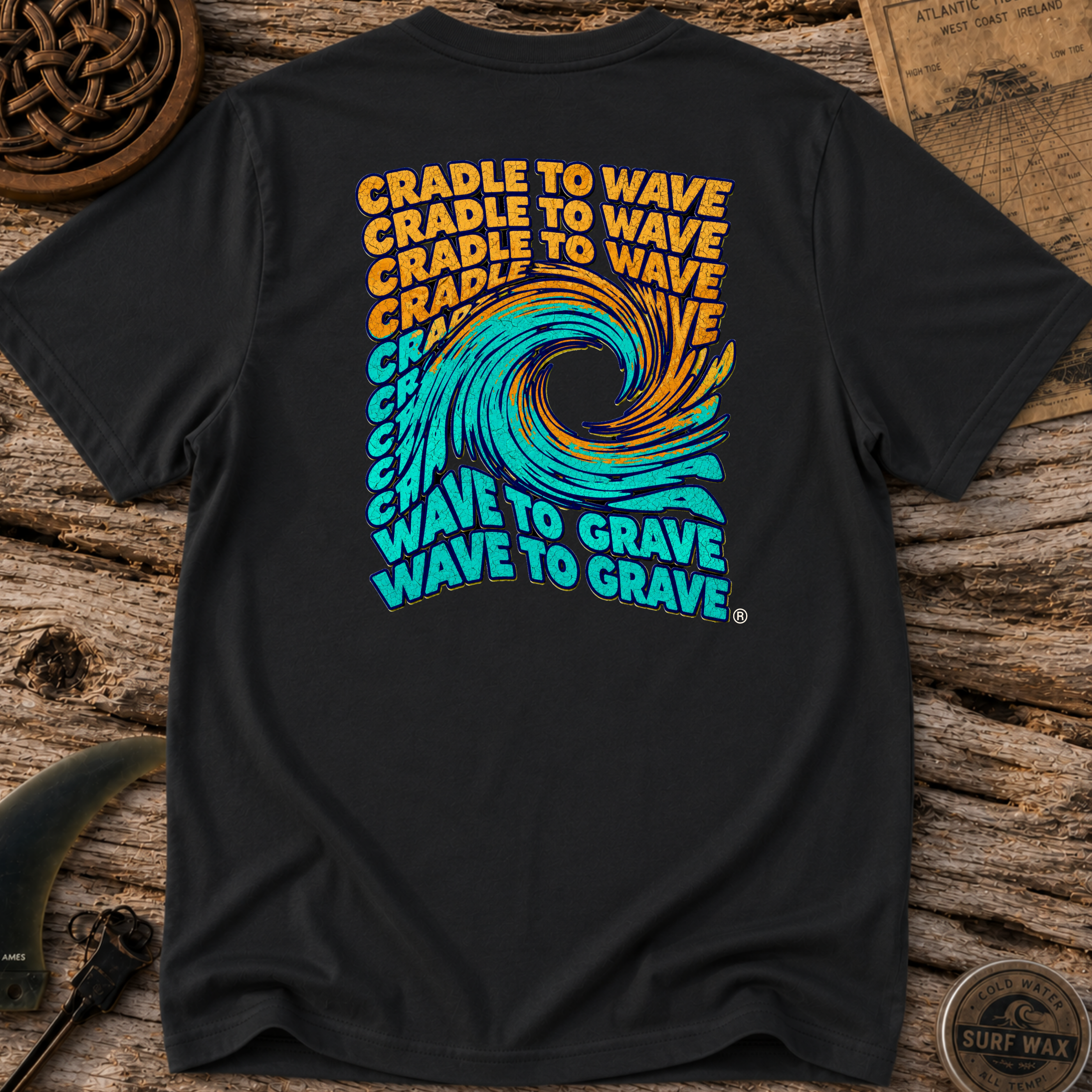 Cradle to Wave, Wave to Grave Swirl Surfing T-shirt