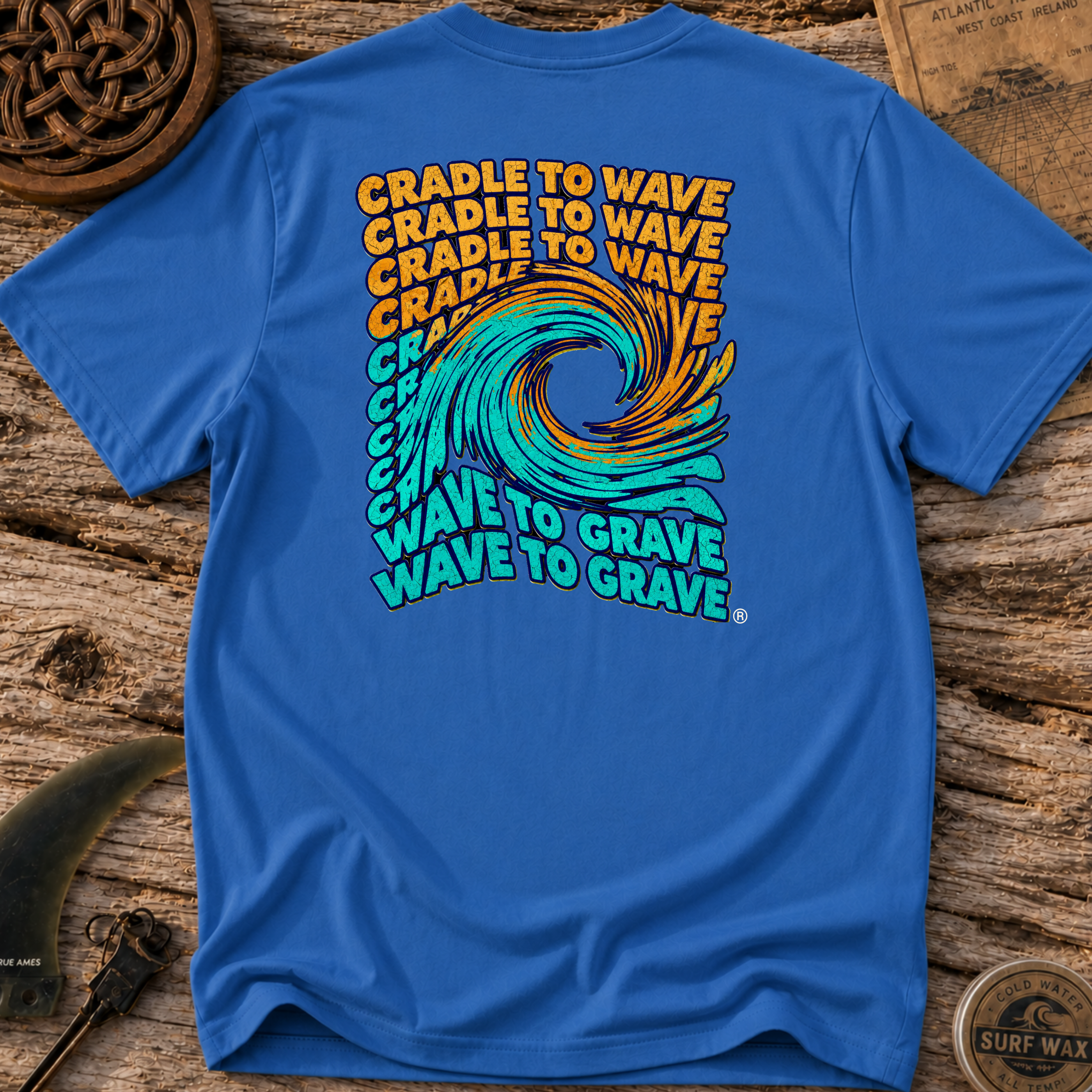 Cradle to Wave, Wave to Grave Swirl Surfing T-shirt