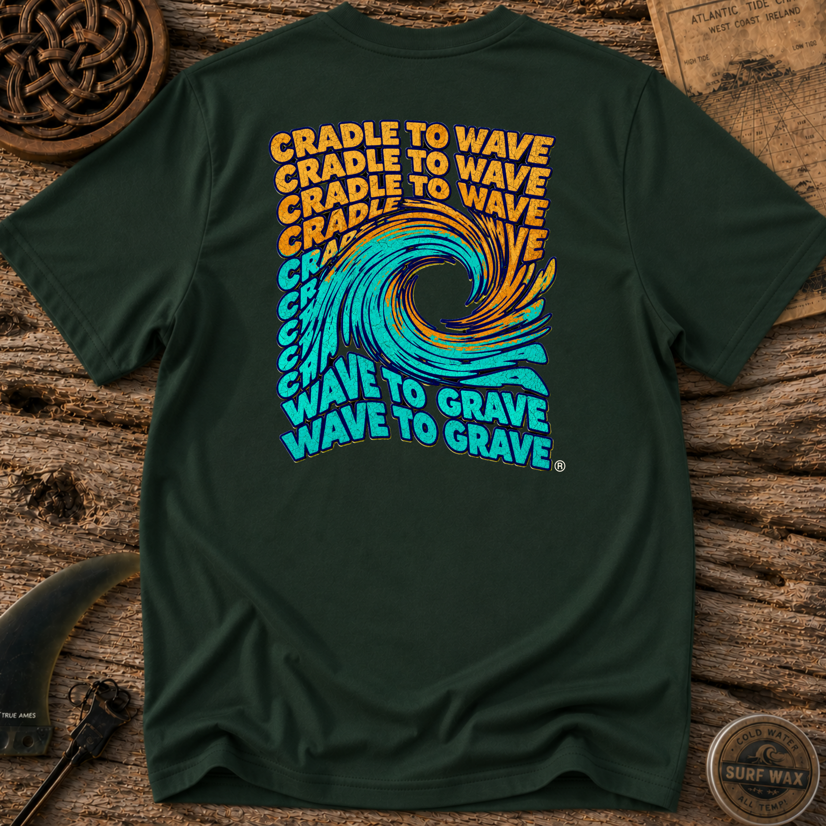 Cradle to Wave, Wave to Grave Swirl Surfing T-shirt