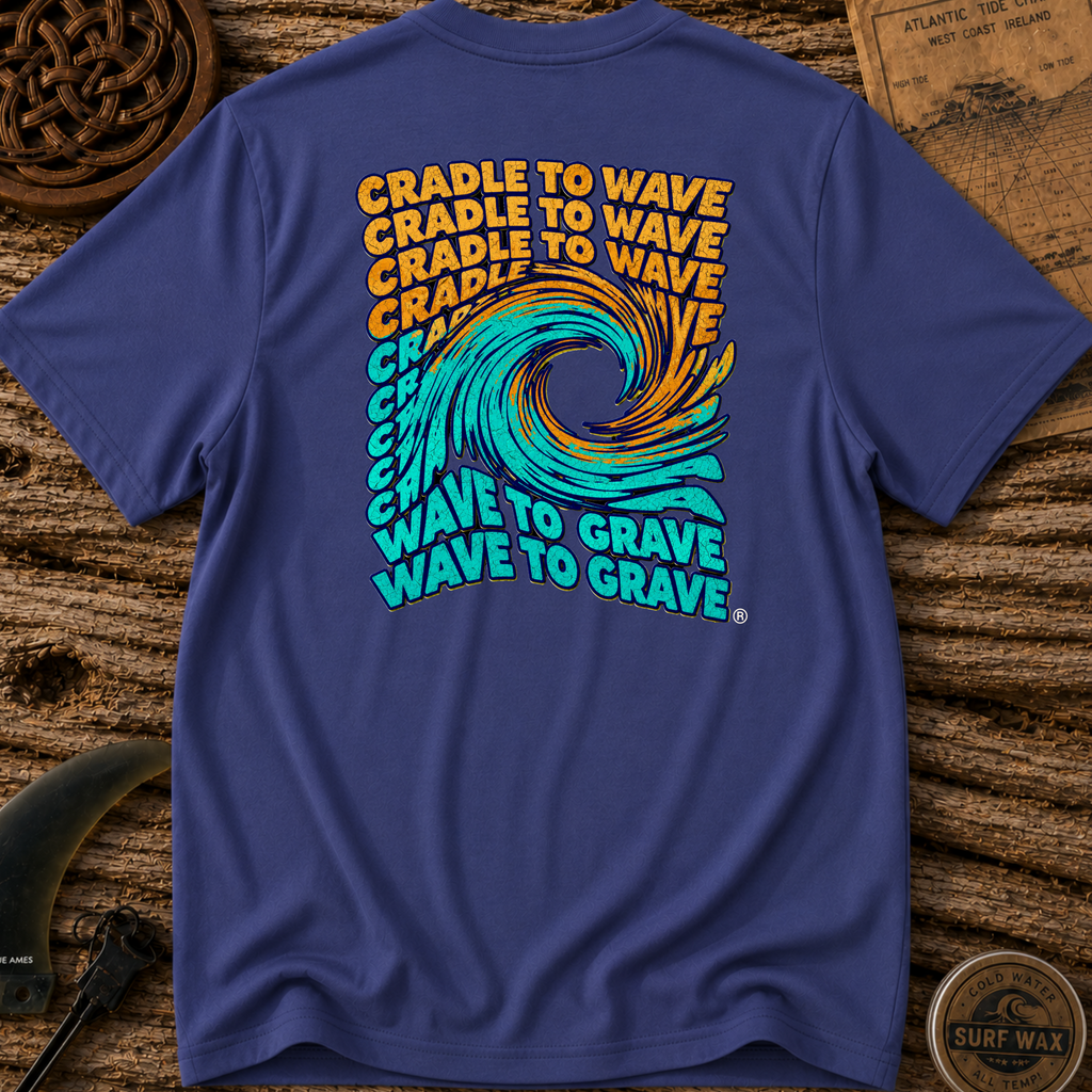 Cradle to Wave, Wave to Grave Swirl Surfing T-shirt