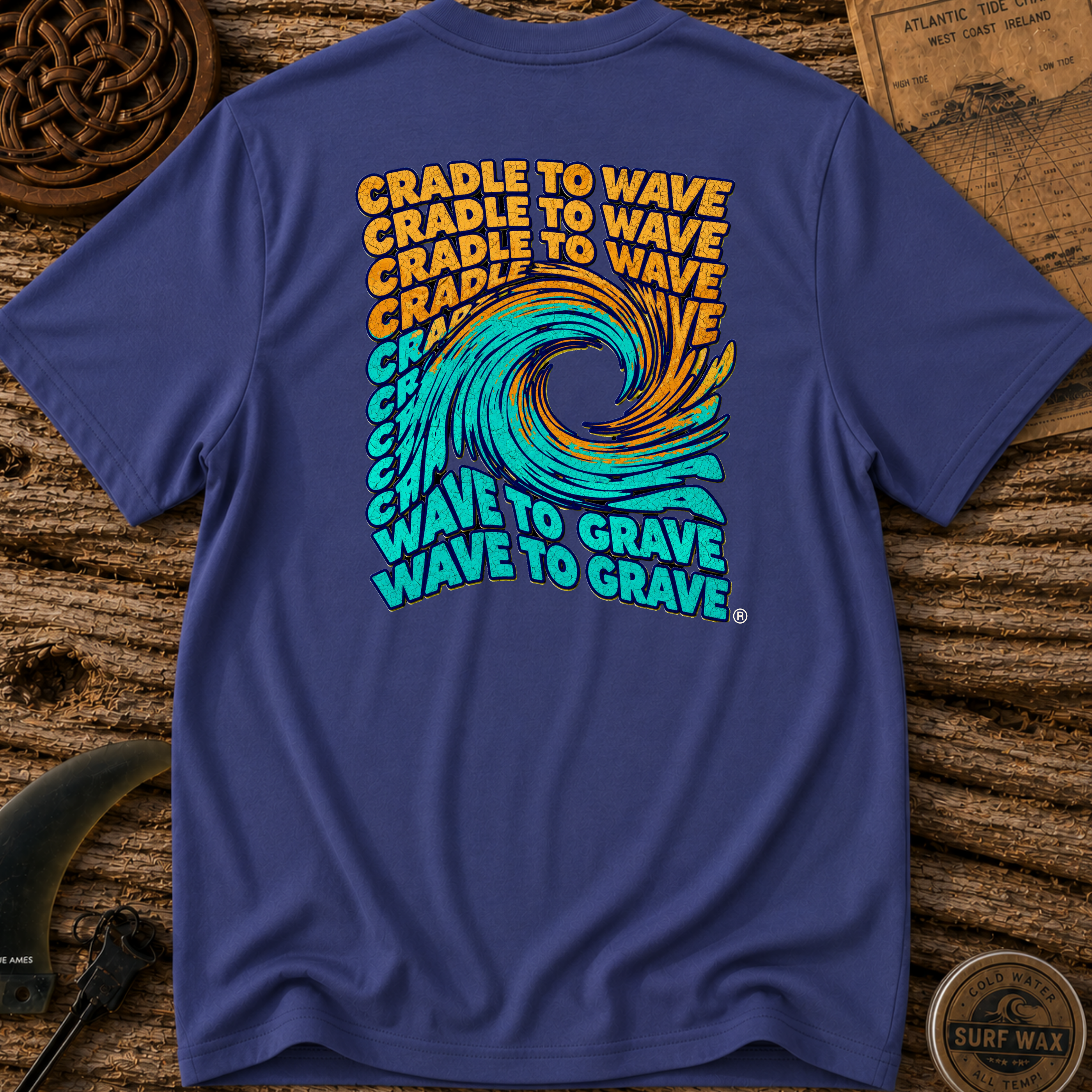 Cradle to Wave, Wave to Grave Swirl Surfing T-shirt