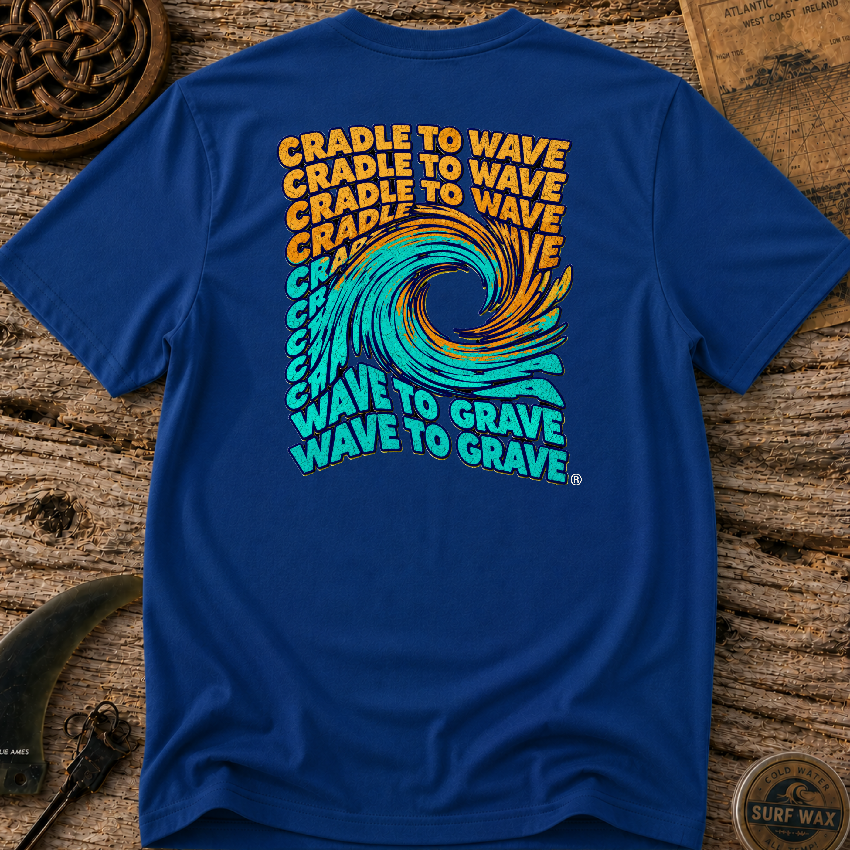 Cradle to Wave, Wave to Grave Swirl Surfing T-shirt