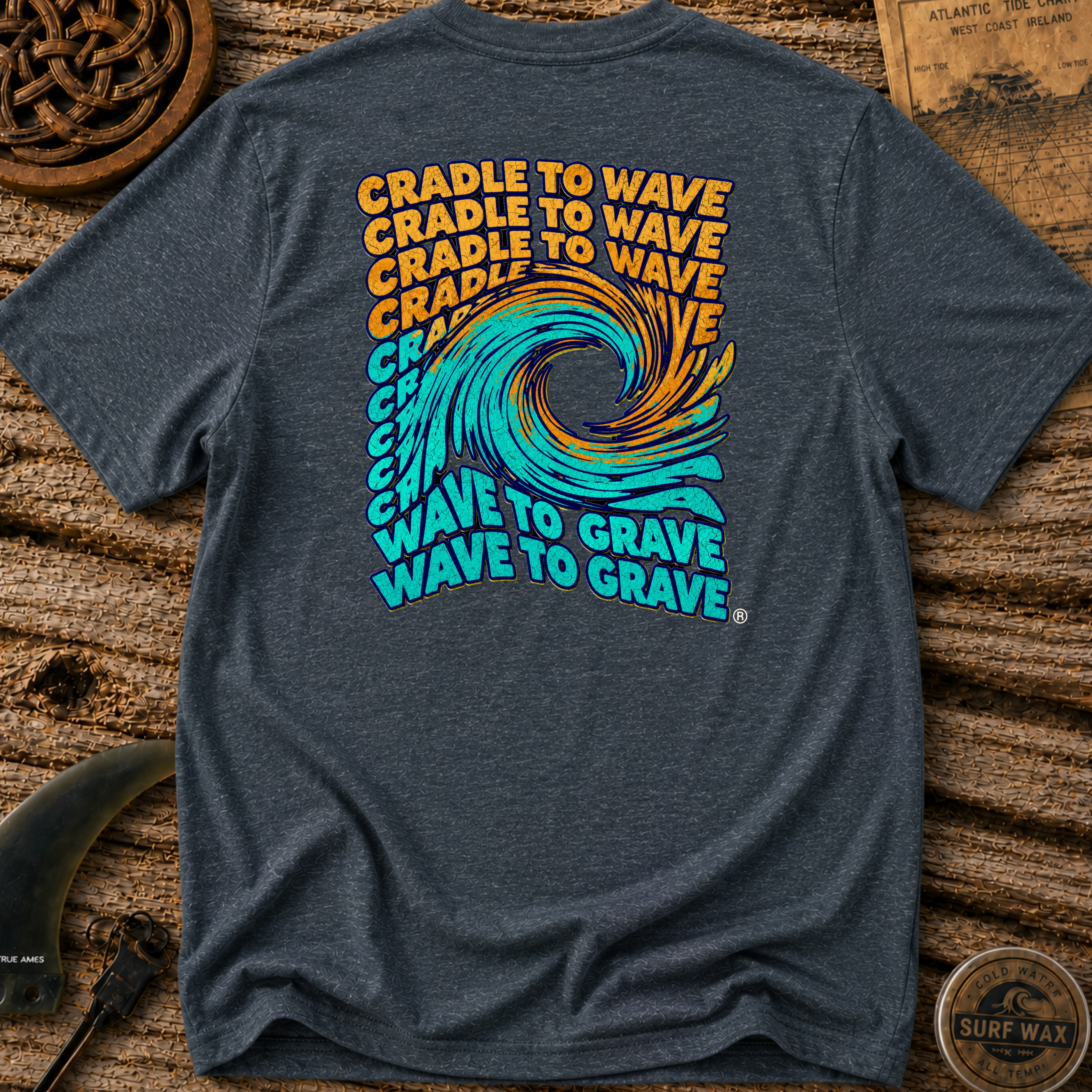 Cradle to Wave, Wave to Grave Swirl Surfing T-shirt