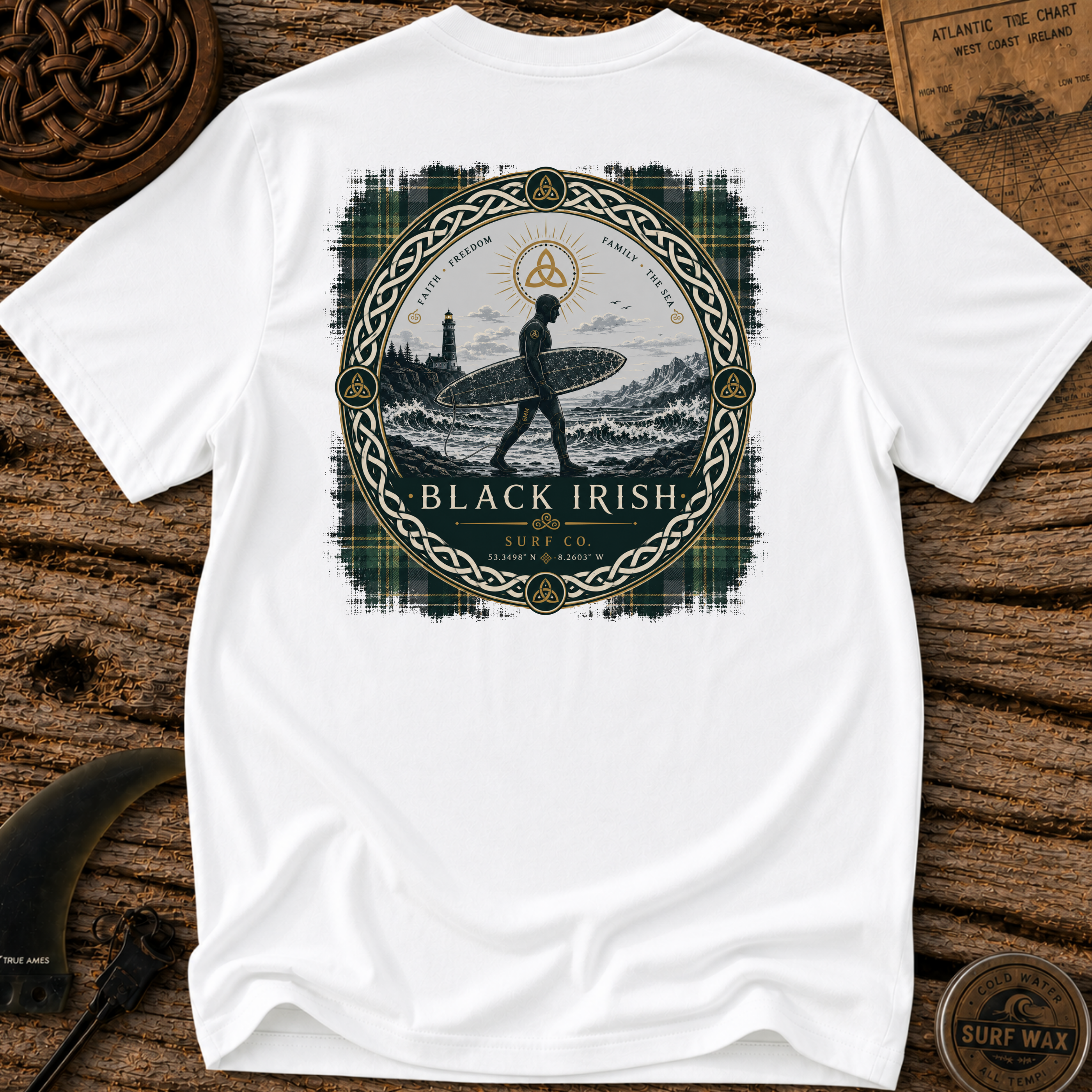 Black Irish Tartan Surfer Surfing T-shirt