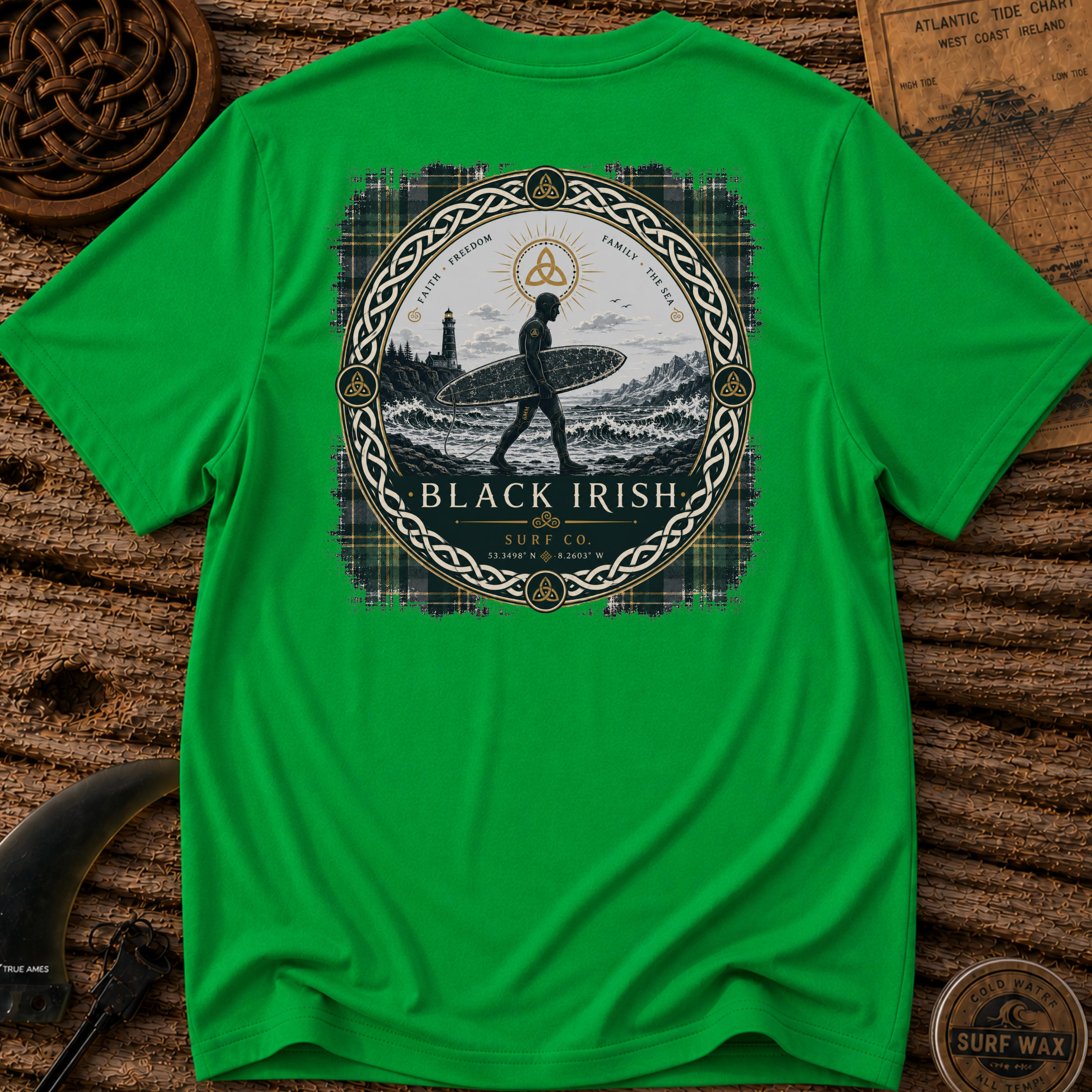 Black Irish Tartan Surfer Surfing T-shirt