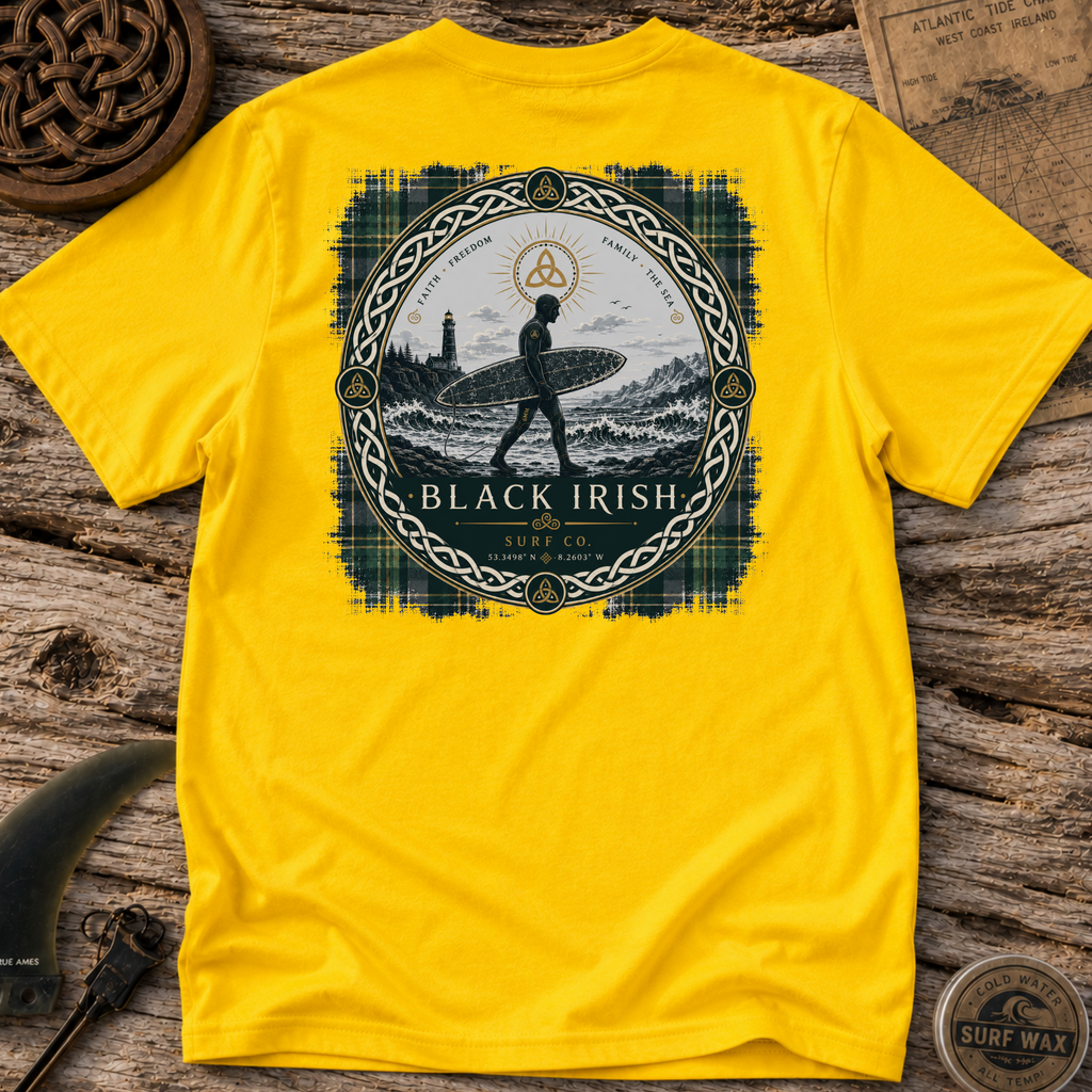 Black Irish Tartan Surfer Surfing T-shirt
