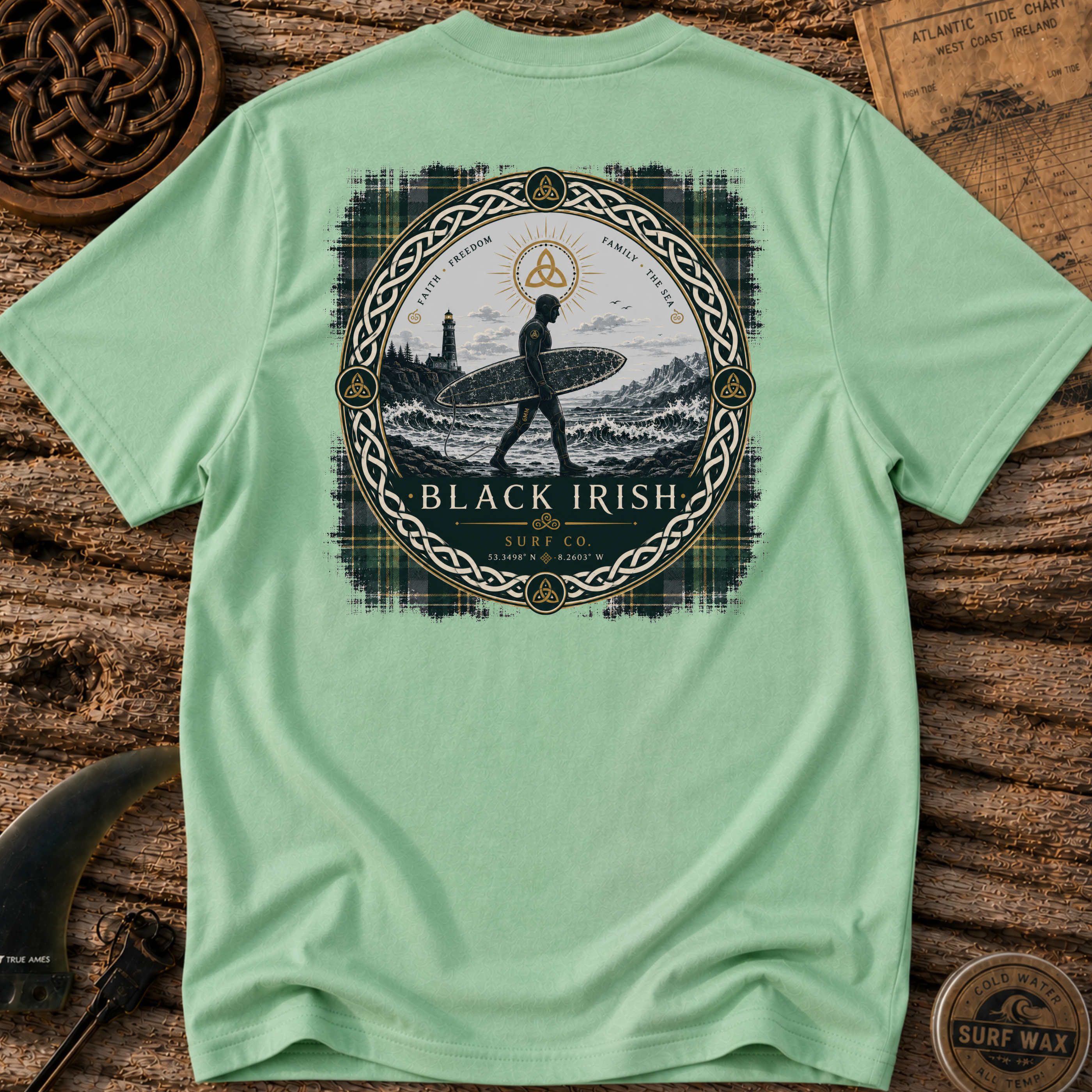 Black Irish Tartan Surfer Surfing T-shirt