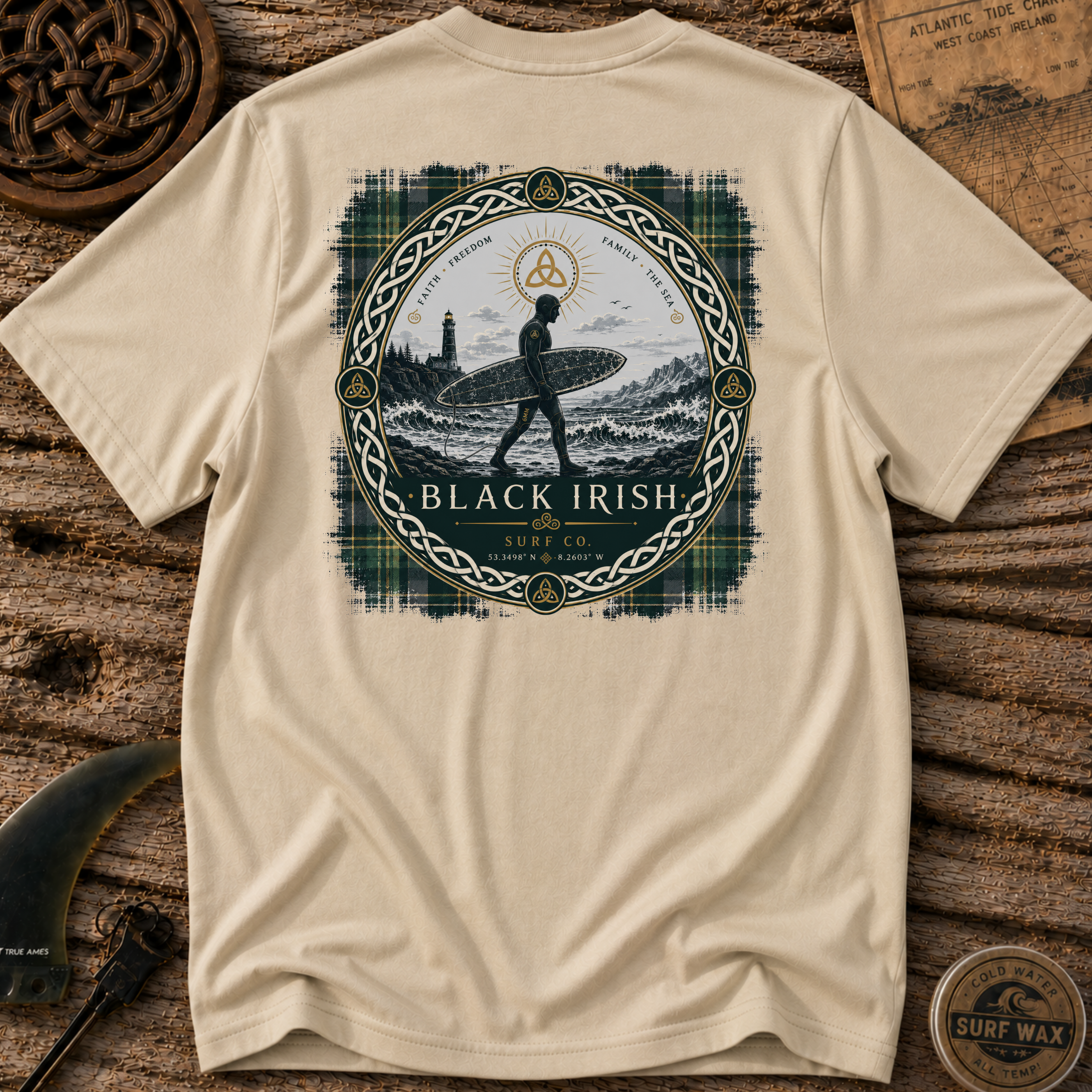 Black Irish Tartan Surfer Surfing T-shirt