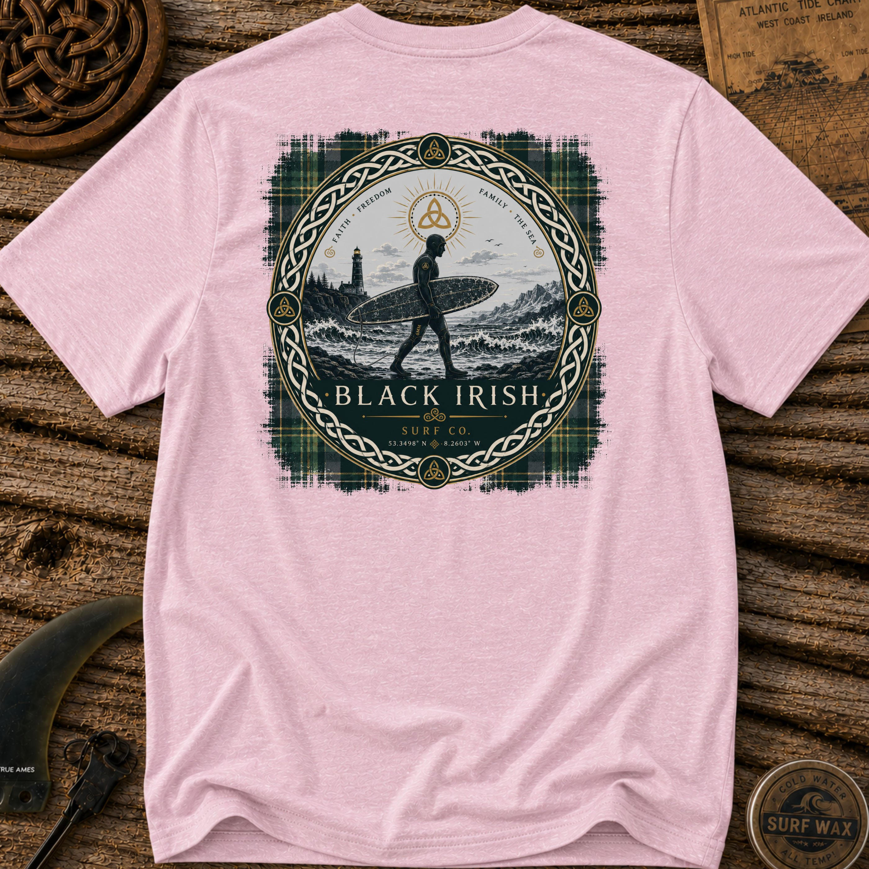 Black Irish Tartan Surfer Surfing T-shirt