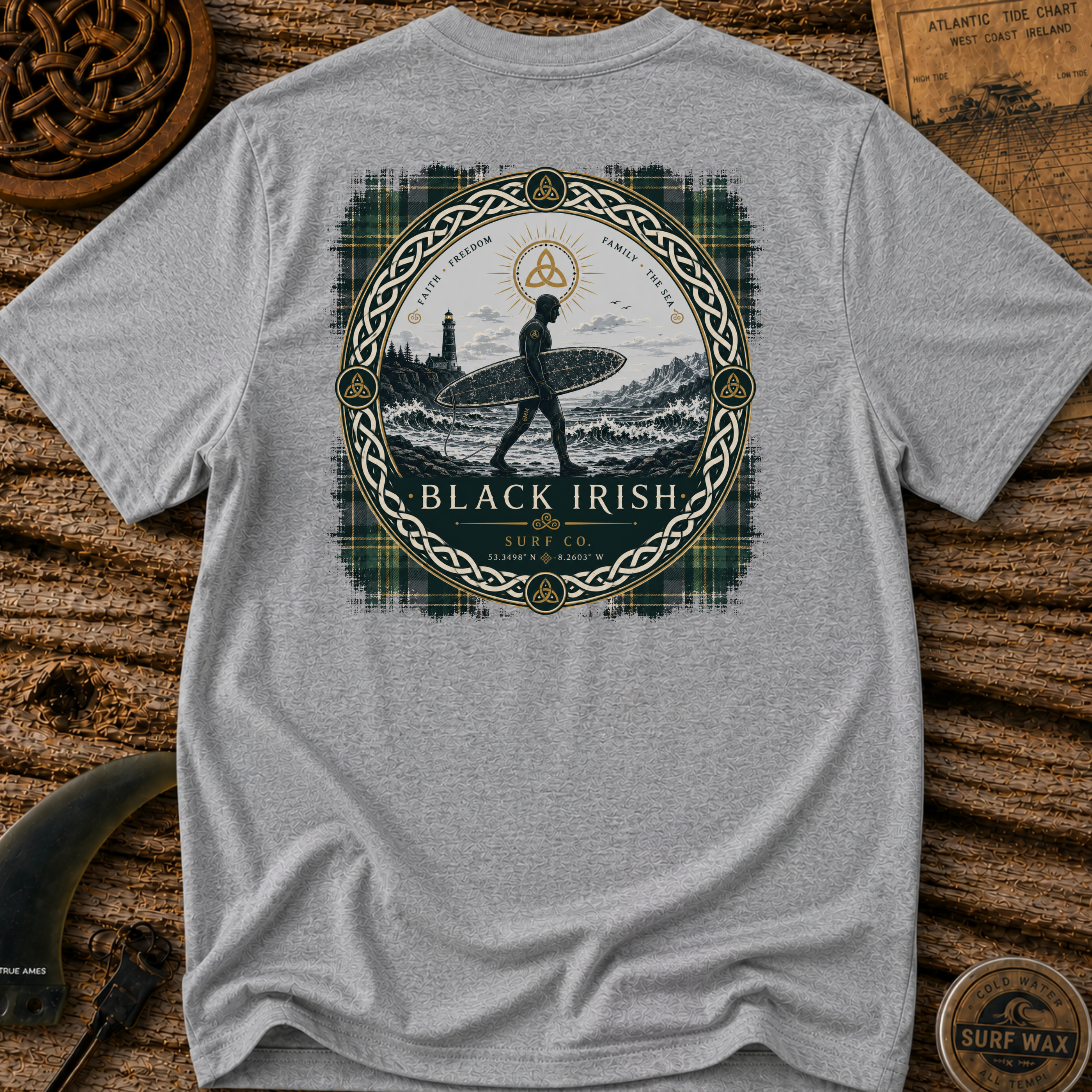 Black Irish Tartan Surfer Surfing T-shirt