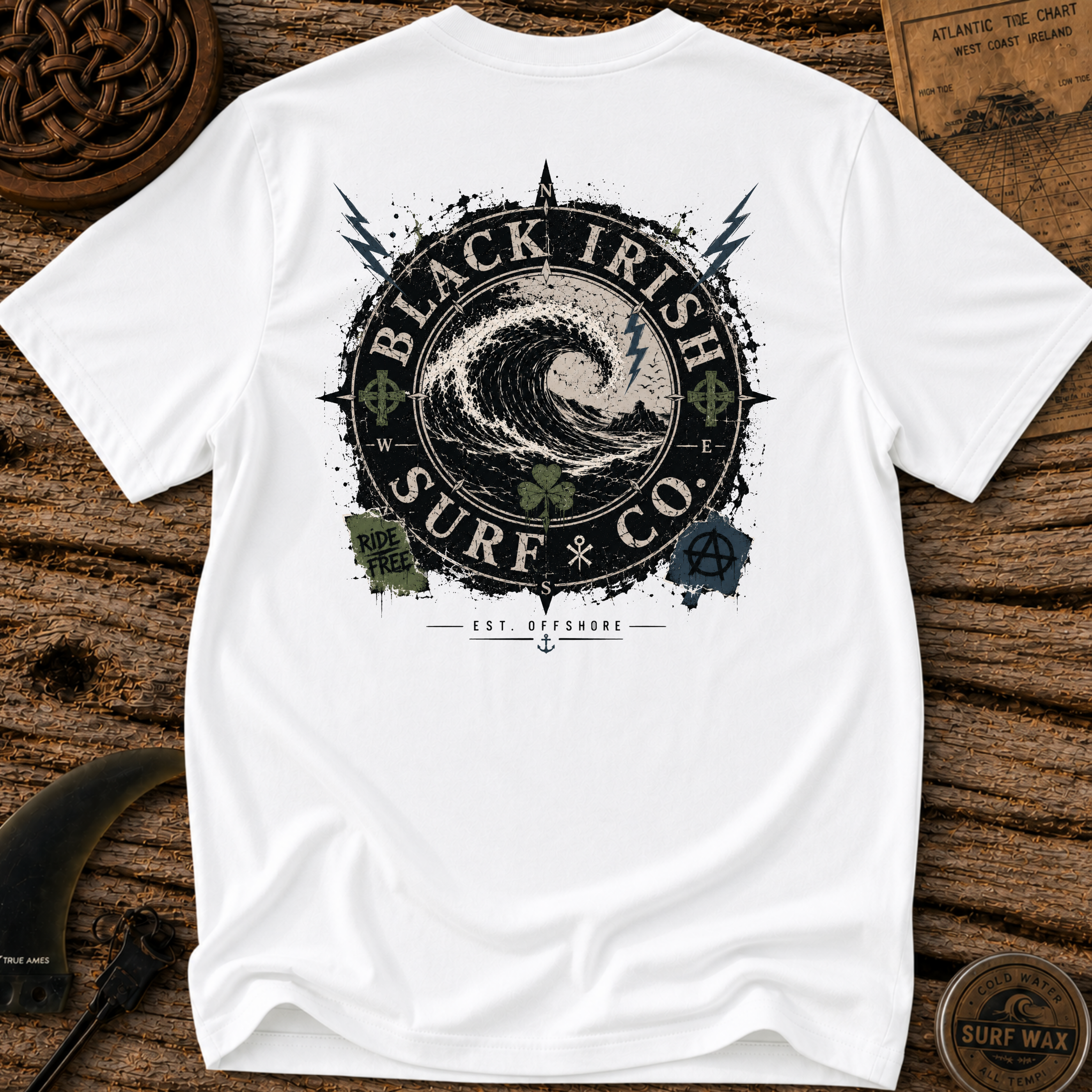 Black Irish Surf Co. Round Badge Surfing T-shirt