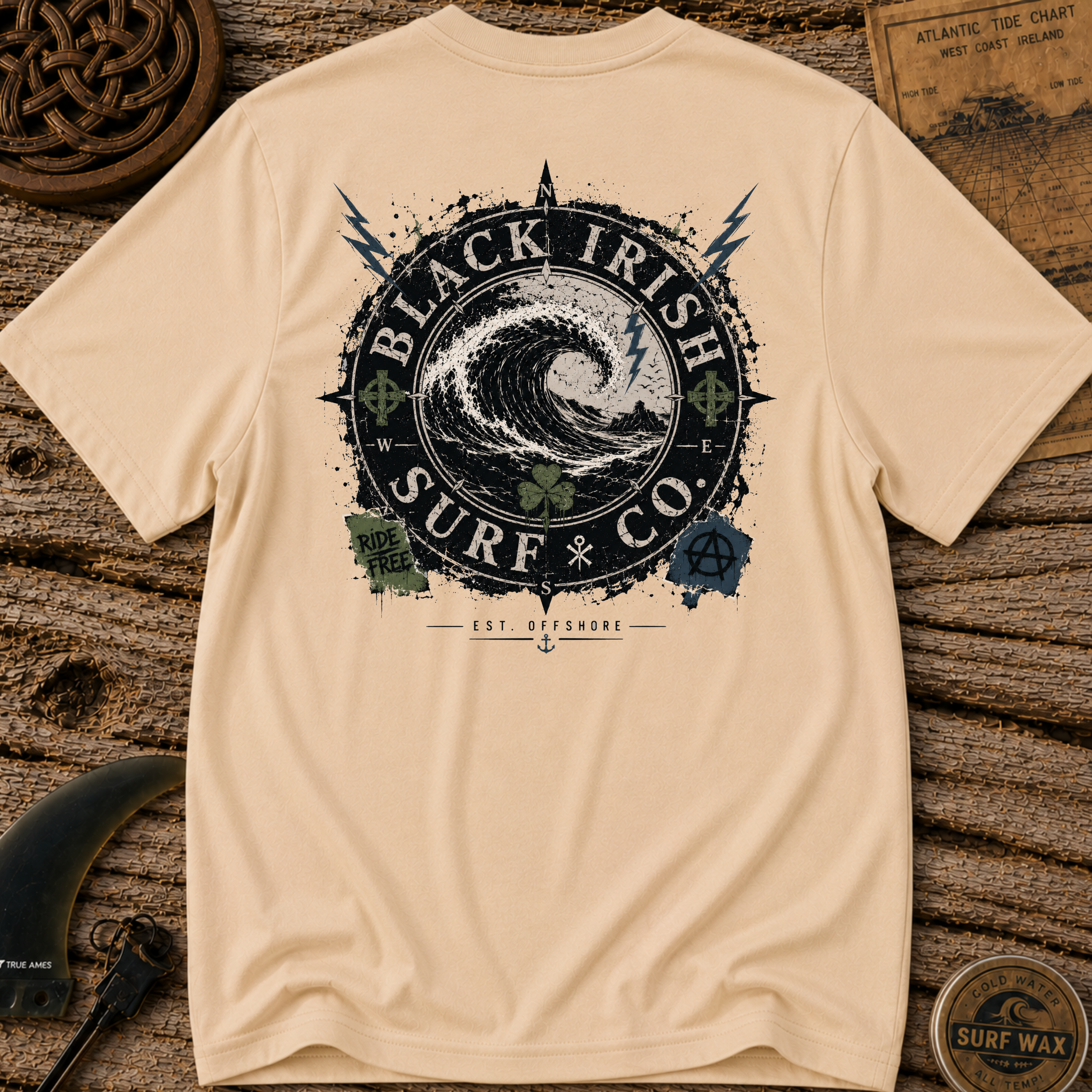 Black Irish Surf Co. Round Badge Surfing T-shirt