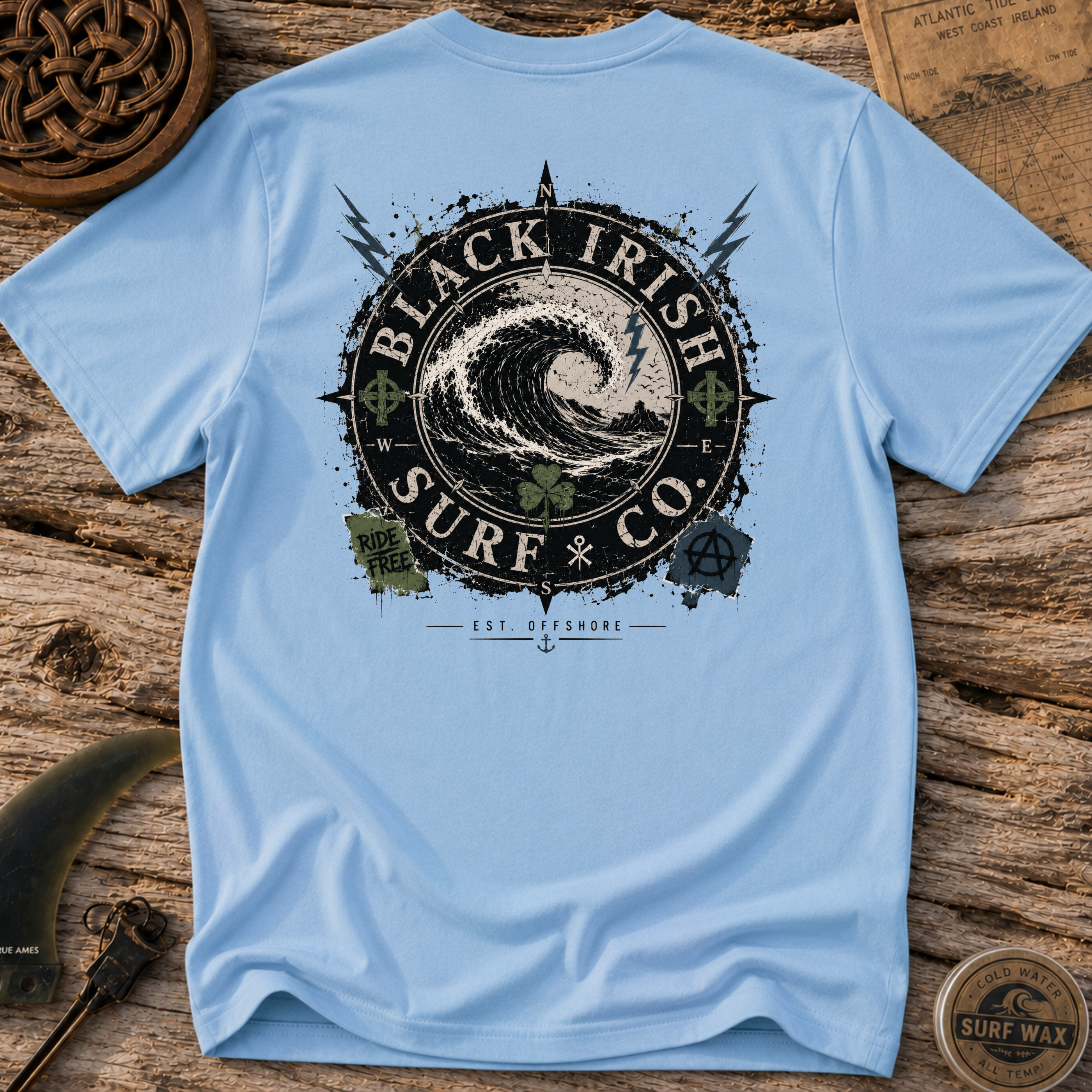Black Irish Surf Co. Round Badge Surfing T-shirt