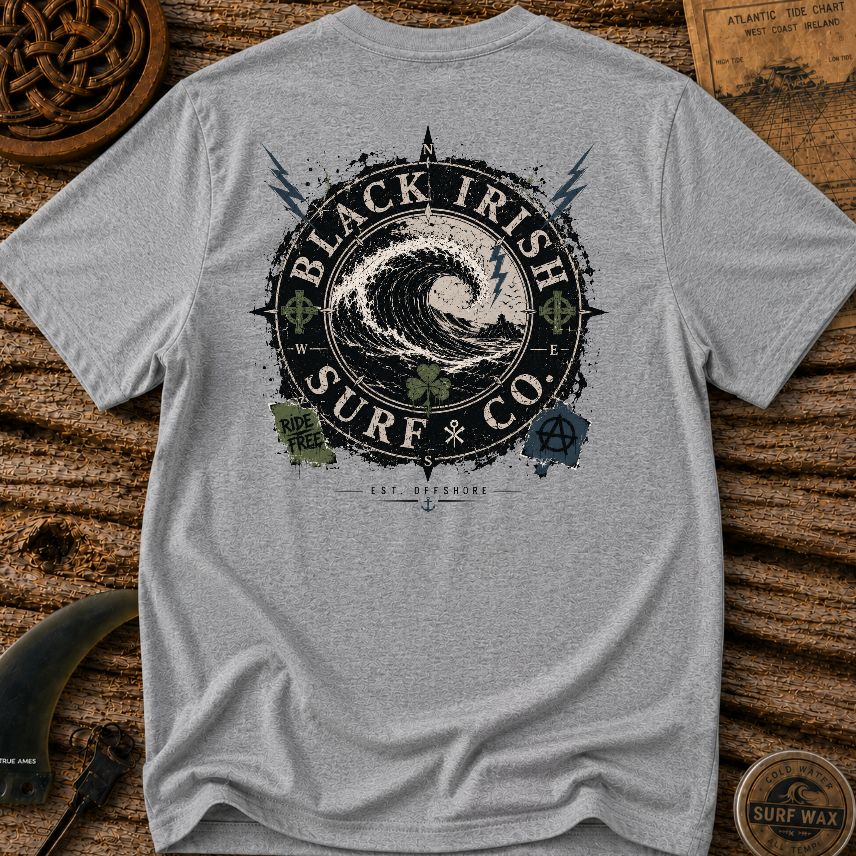 Black Irish Surf Co. Round Badge Surfing T-shirt