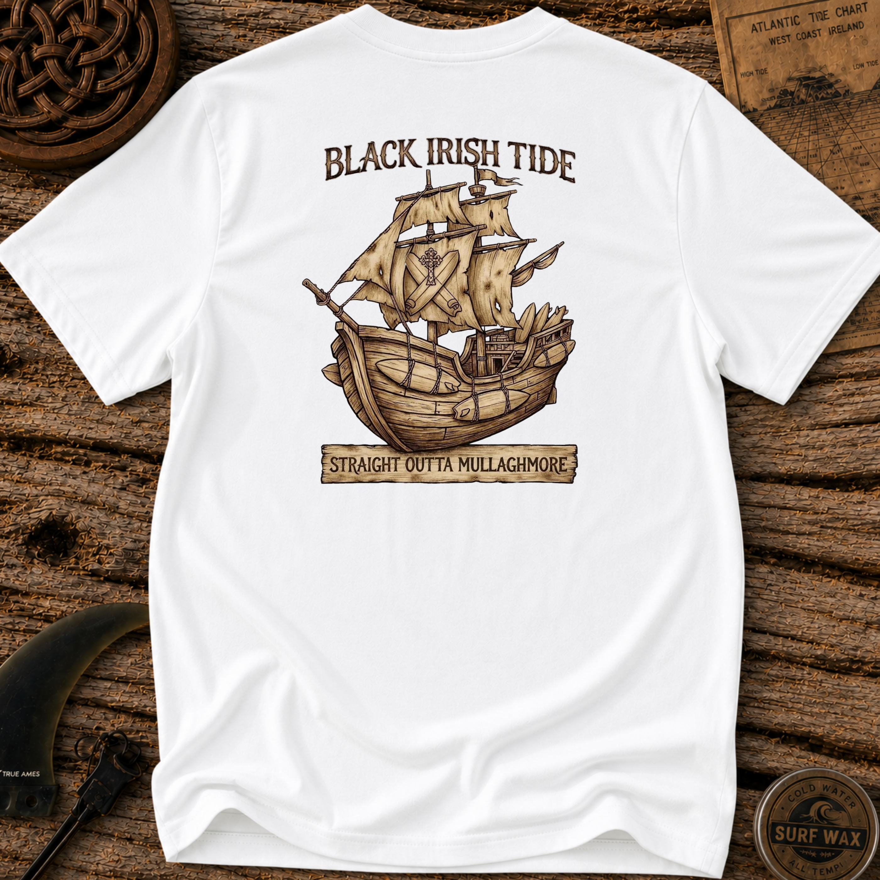 Black Irish Surf Pirate Ship Surfing T-shirt
