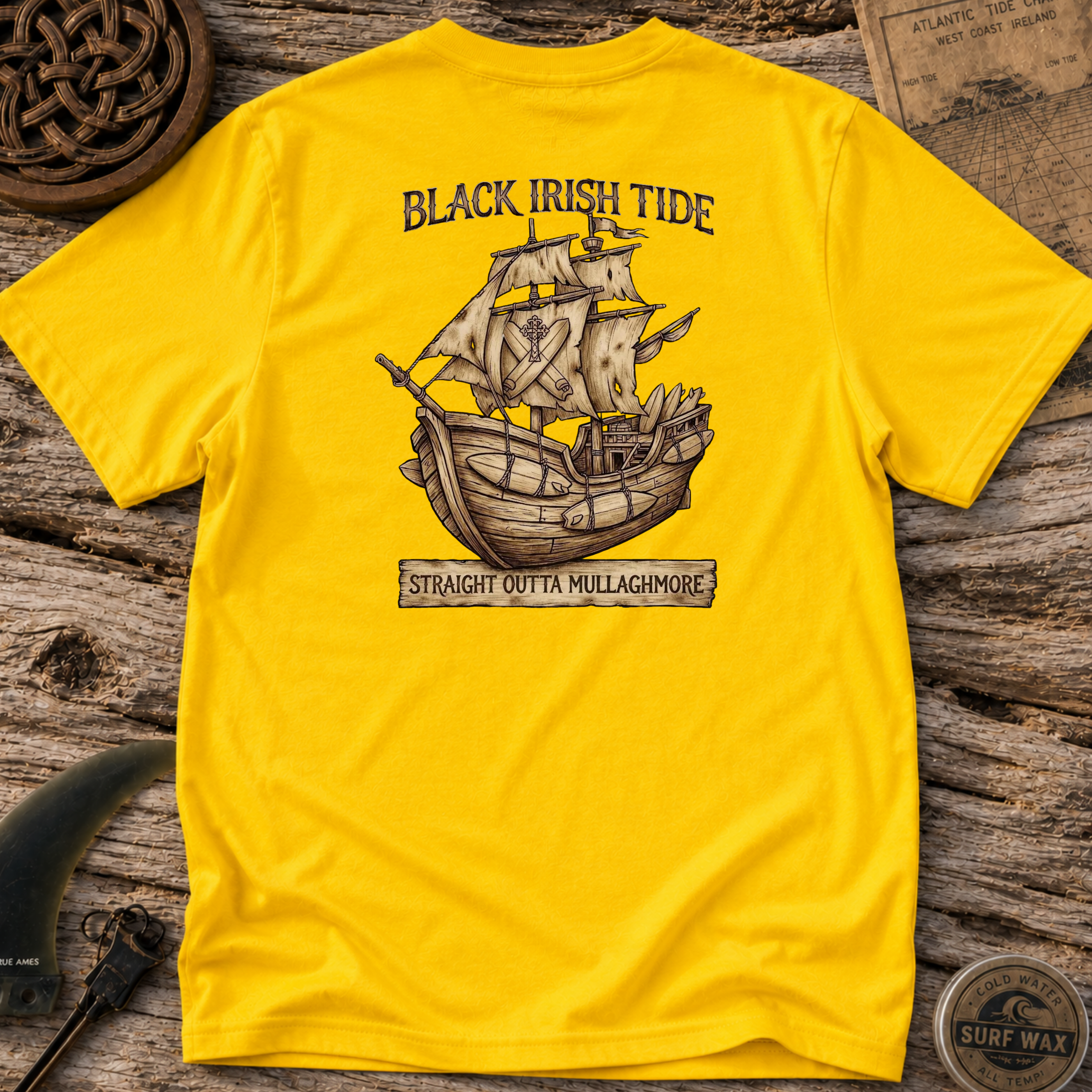 Black Irish Surf Pirate Ship Surfing T-shirt