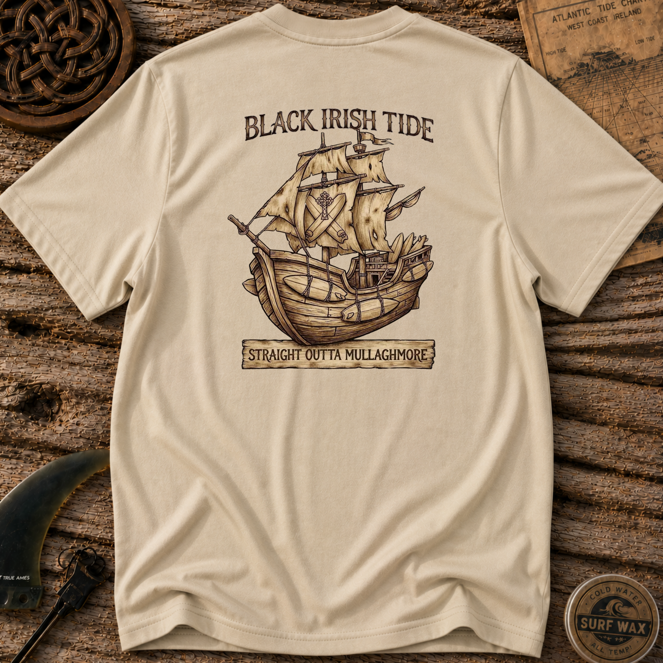 Black Irish Surf Pirate Ship Surfing T-shirt