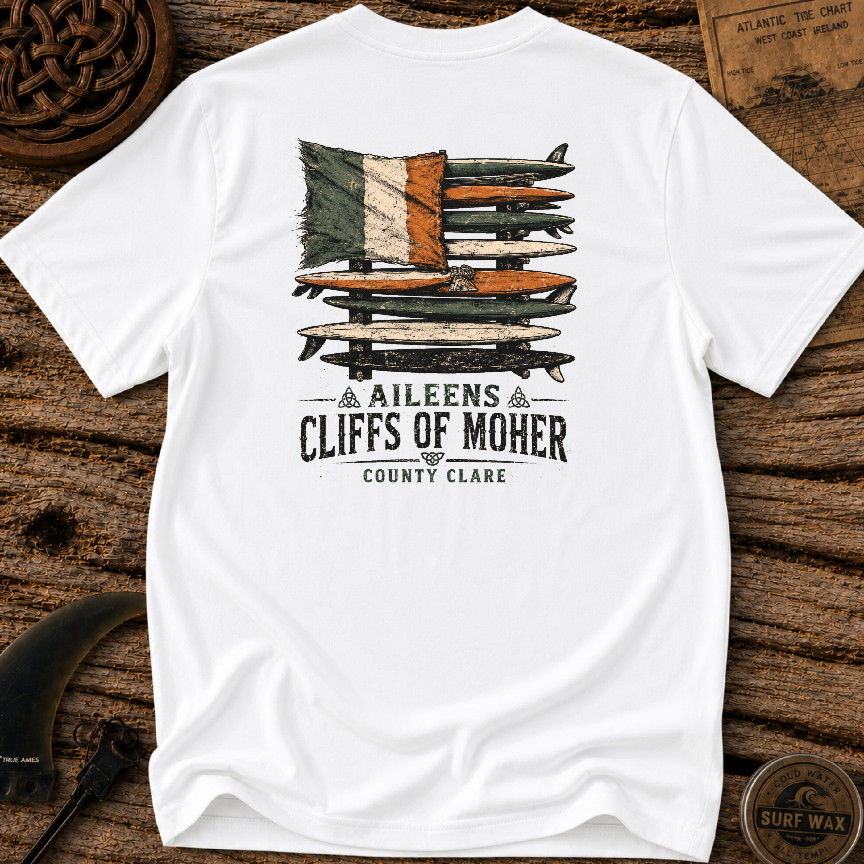 Black Irish Surf Board Rack Surfing T-shirt