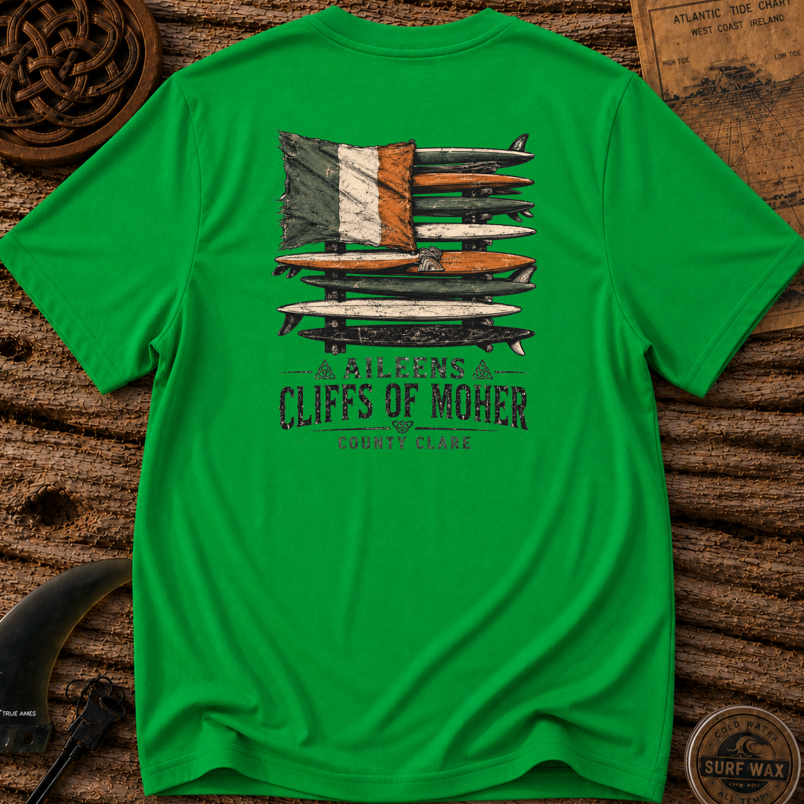 Black Irish Surf Board Rack Surfing T-shirt