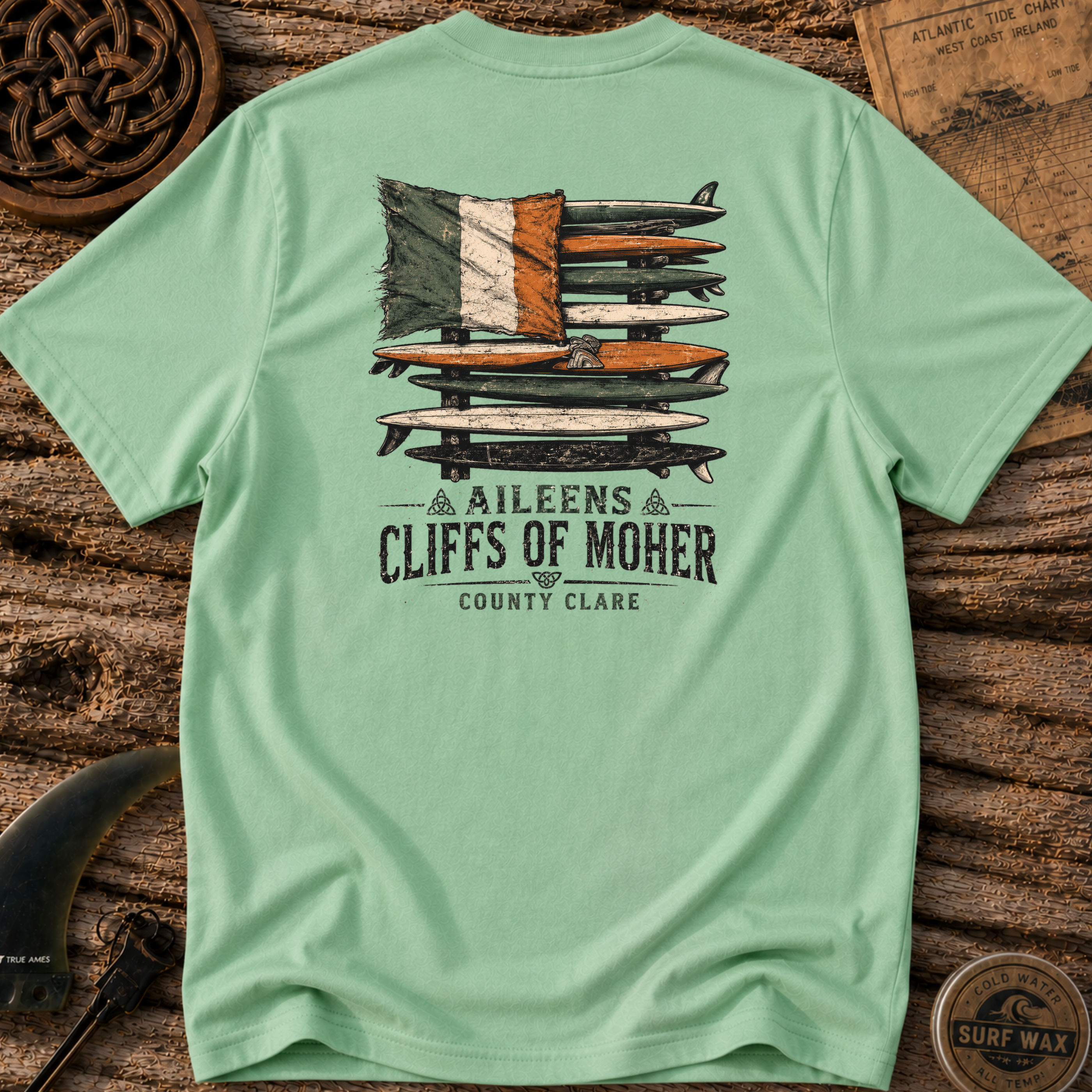 Black Irish Surf Board Rack Surfing T-shirt