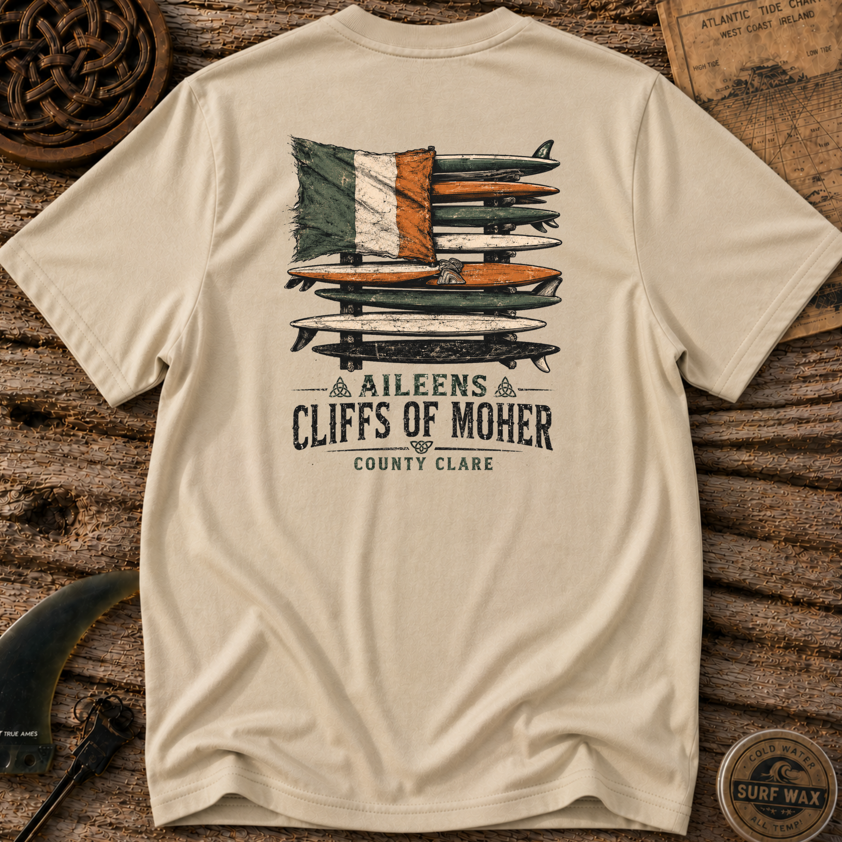 Black Irish Surf Board Rack Surfing T-shirt