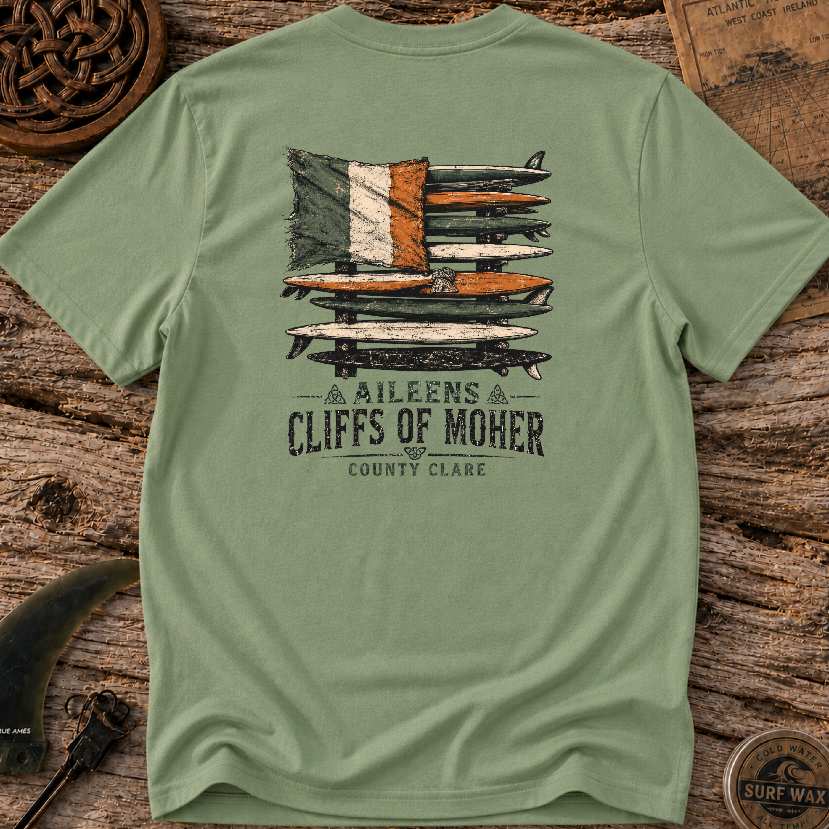 Black Irish Surf Board Rack Surfing T-shirt