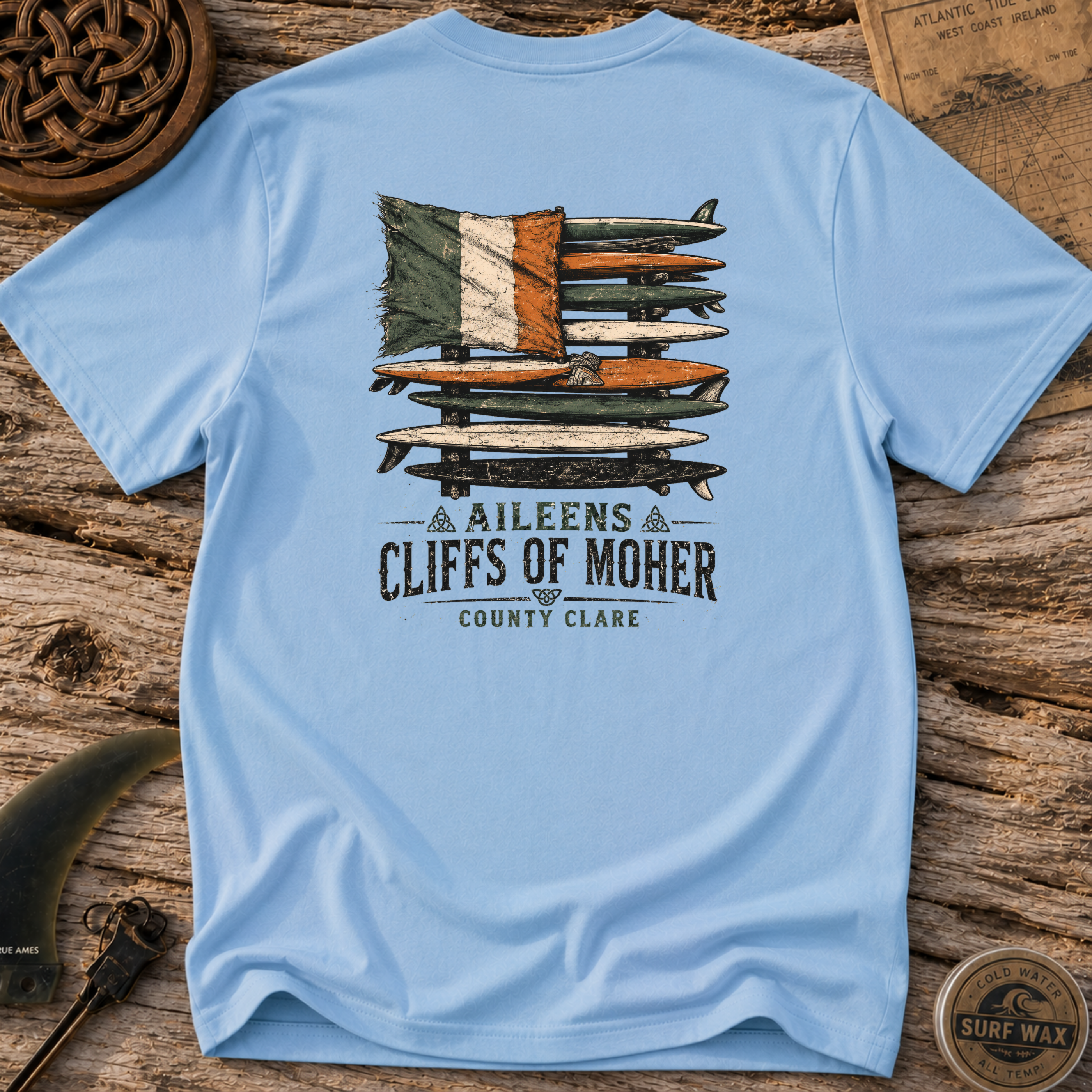 Black Irish Surf Board Rack Surfing T-shirt