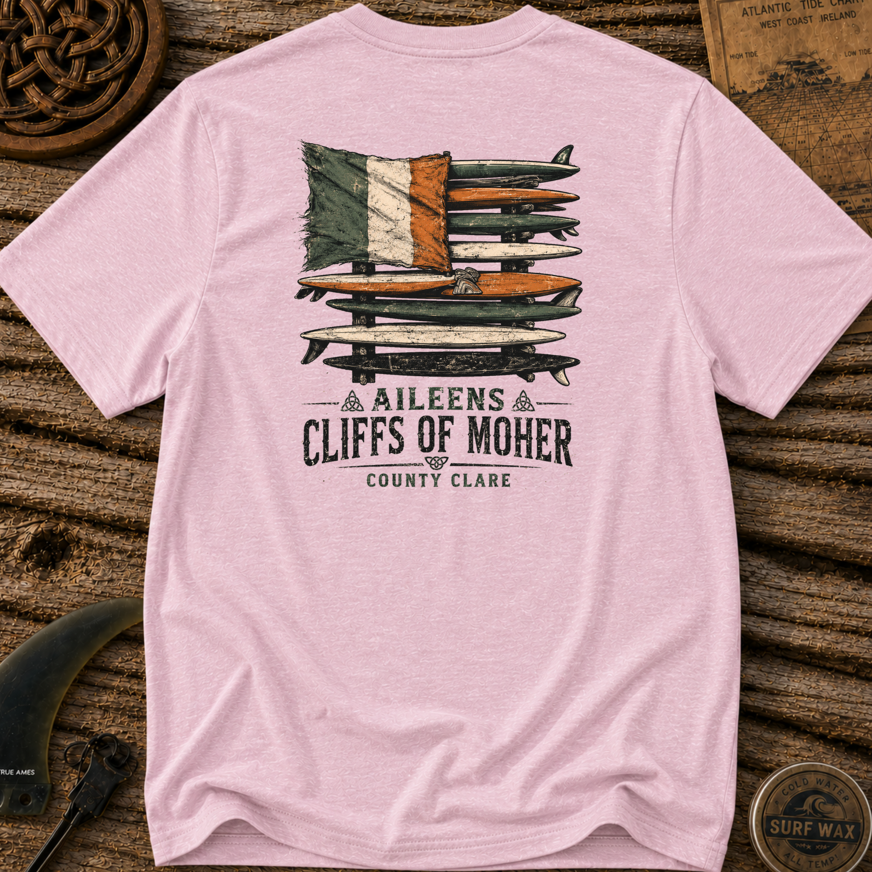 Black Irish Surf Board Rack Surfing T-shirt