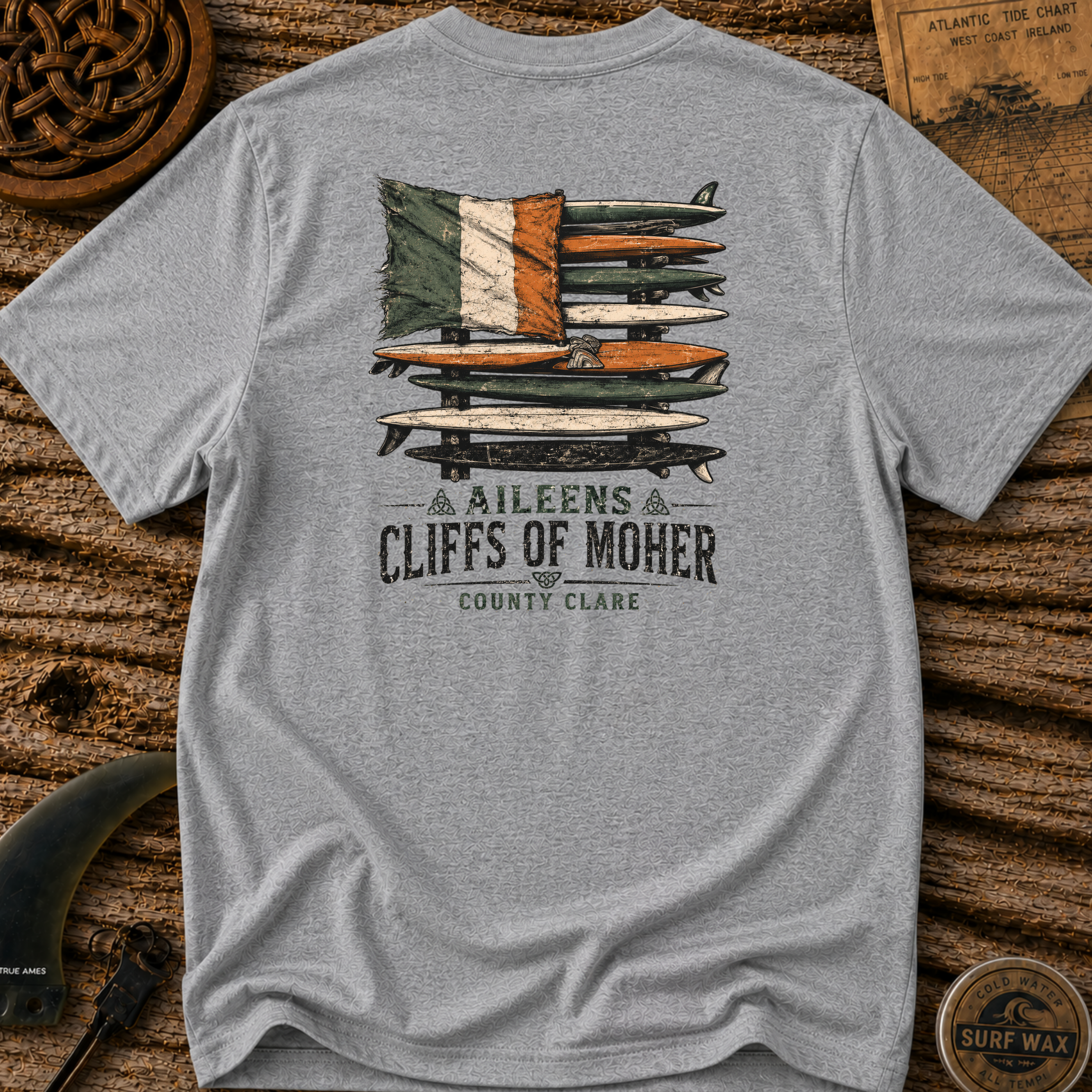 Black Irish Surf Board Rack Surfing T-shirt